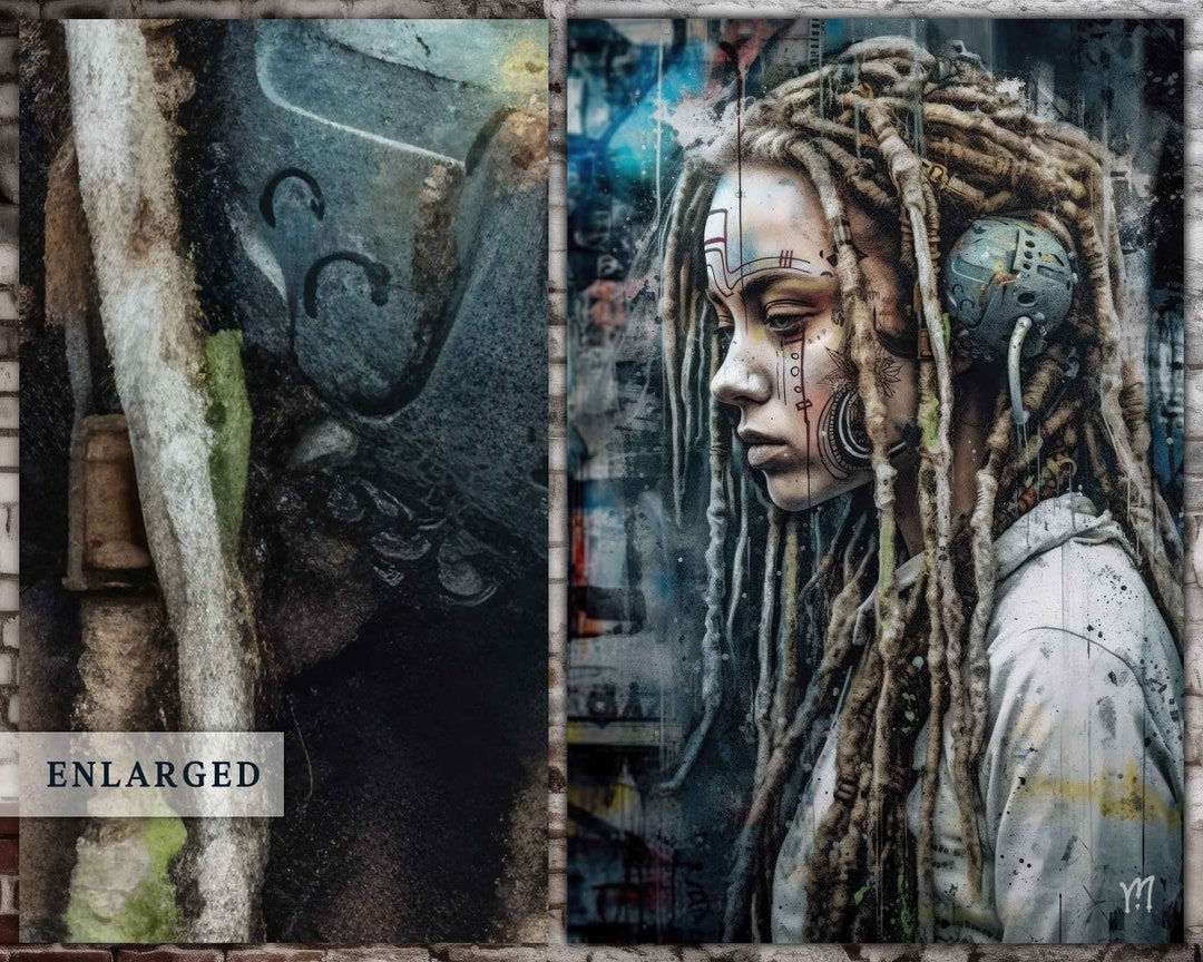 Wallpaper #XX2Y844Bnwiau_P6jw1w35 Digital Download Cyberpunk Dreadlock Girl Original Mixed Etsy