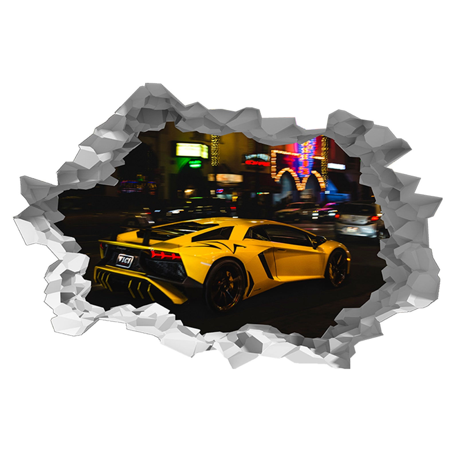 Wallpaper #O33s9I4Bnwiau_P6MRHO15 Wall Sticker Lamborghini Yellow Sports Car 3D Hole in the Wall Etsy