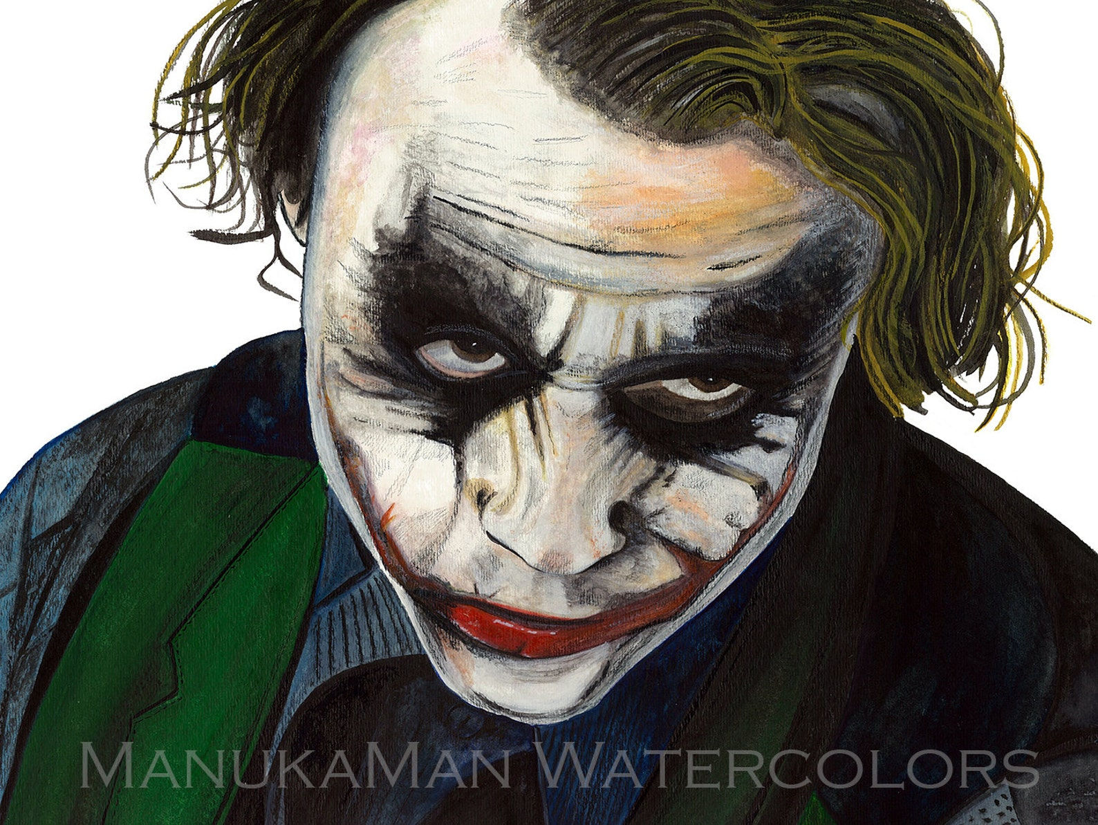 Wallpaper #UxouUZMB1yWOL4qg54He77 The Joker Watercolor Portrait of Heath Ledger by Damon Crook Sized for
