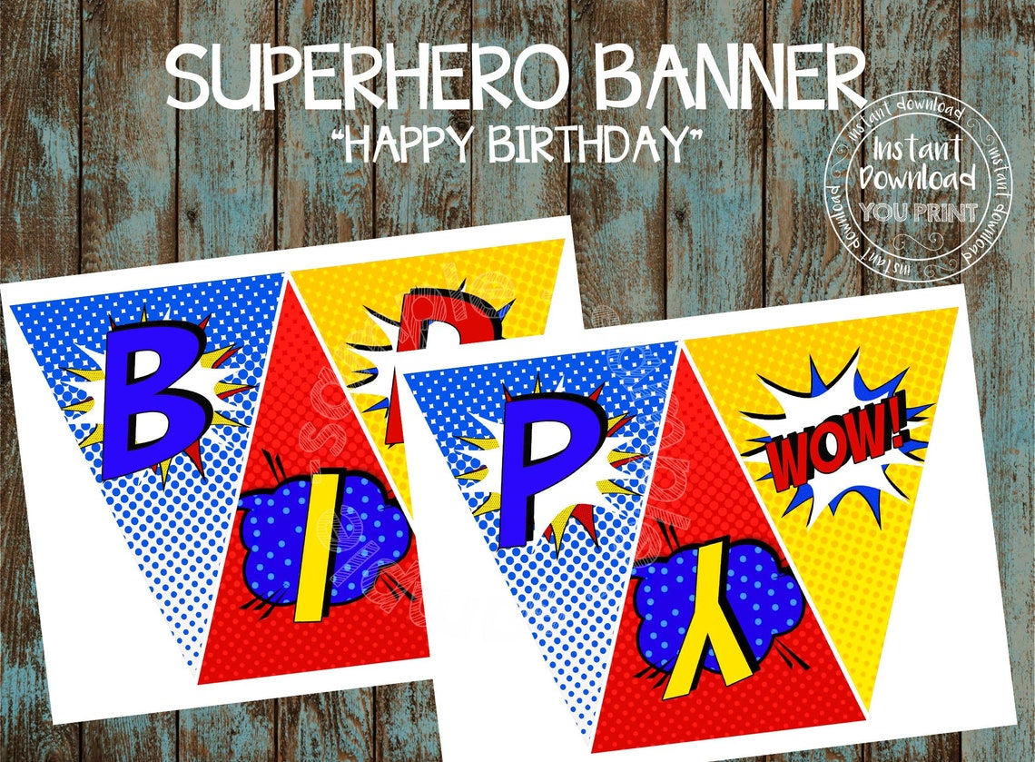 Wallpaper #mTEHNpMB5zzyi_yYhFhv53 Printable Superhero Party Banner Superhero Happy Birthday Etsy