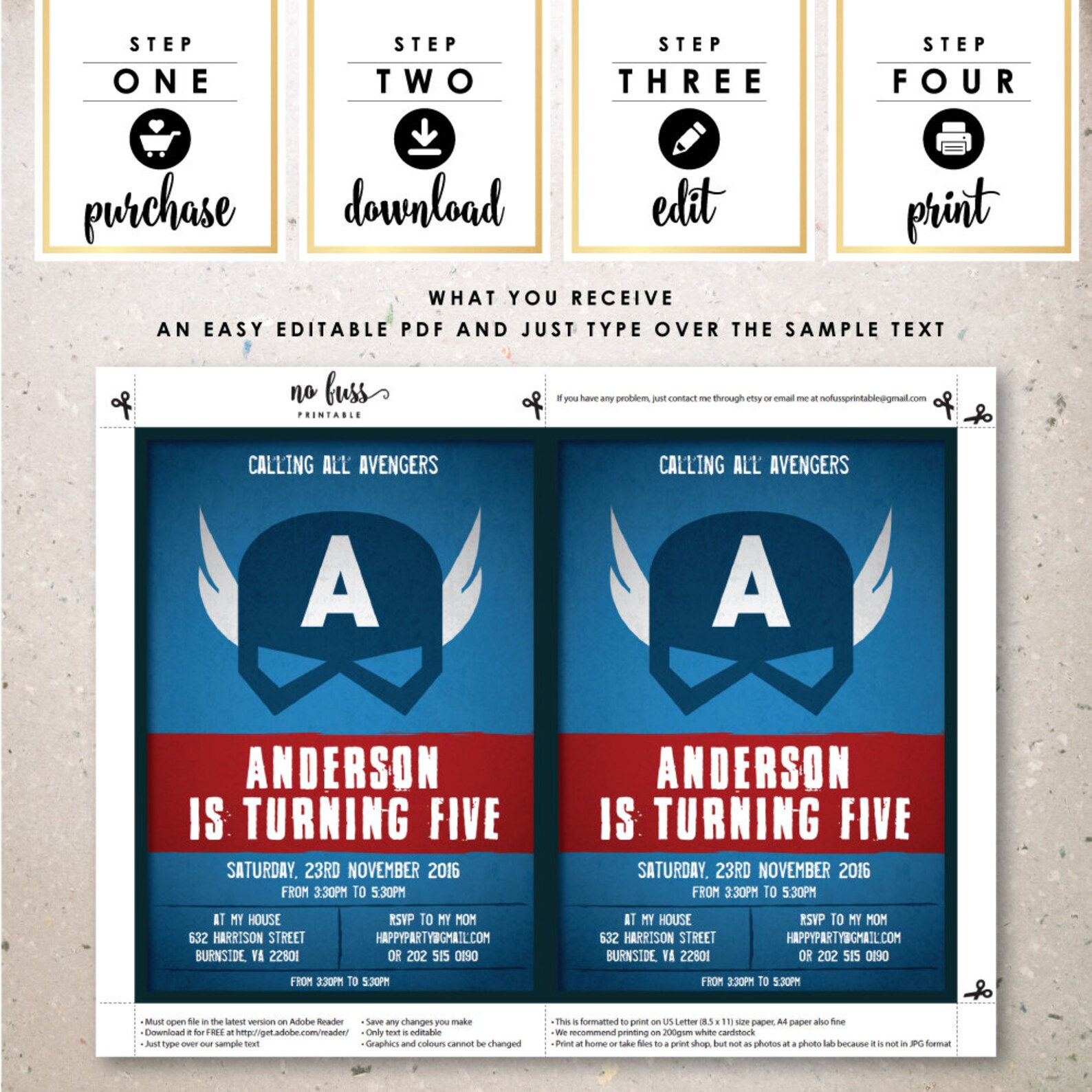 Wallpaper #i2cP5pIBSpphPi3-eTKB87 Captain America Invitation 5x7 Editable Pdf File Instant Etsy