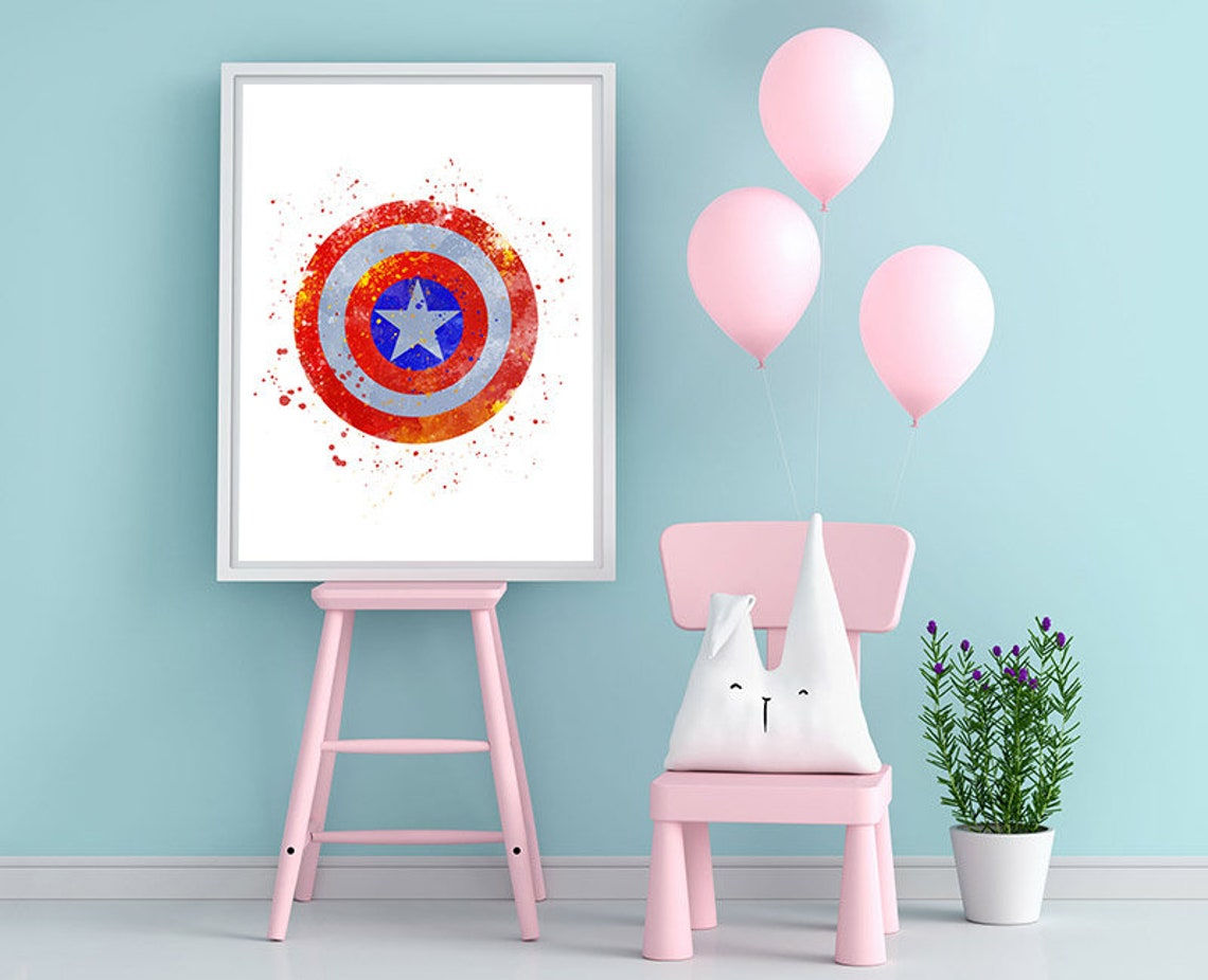 Wallpaper #UX0z844Bnwiau_P6NQwj45 Captain America Shield Marvel Superhero Poster Painting Etsy