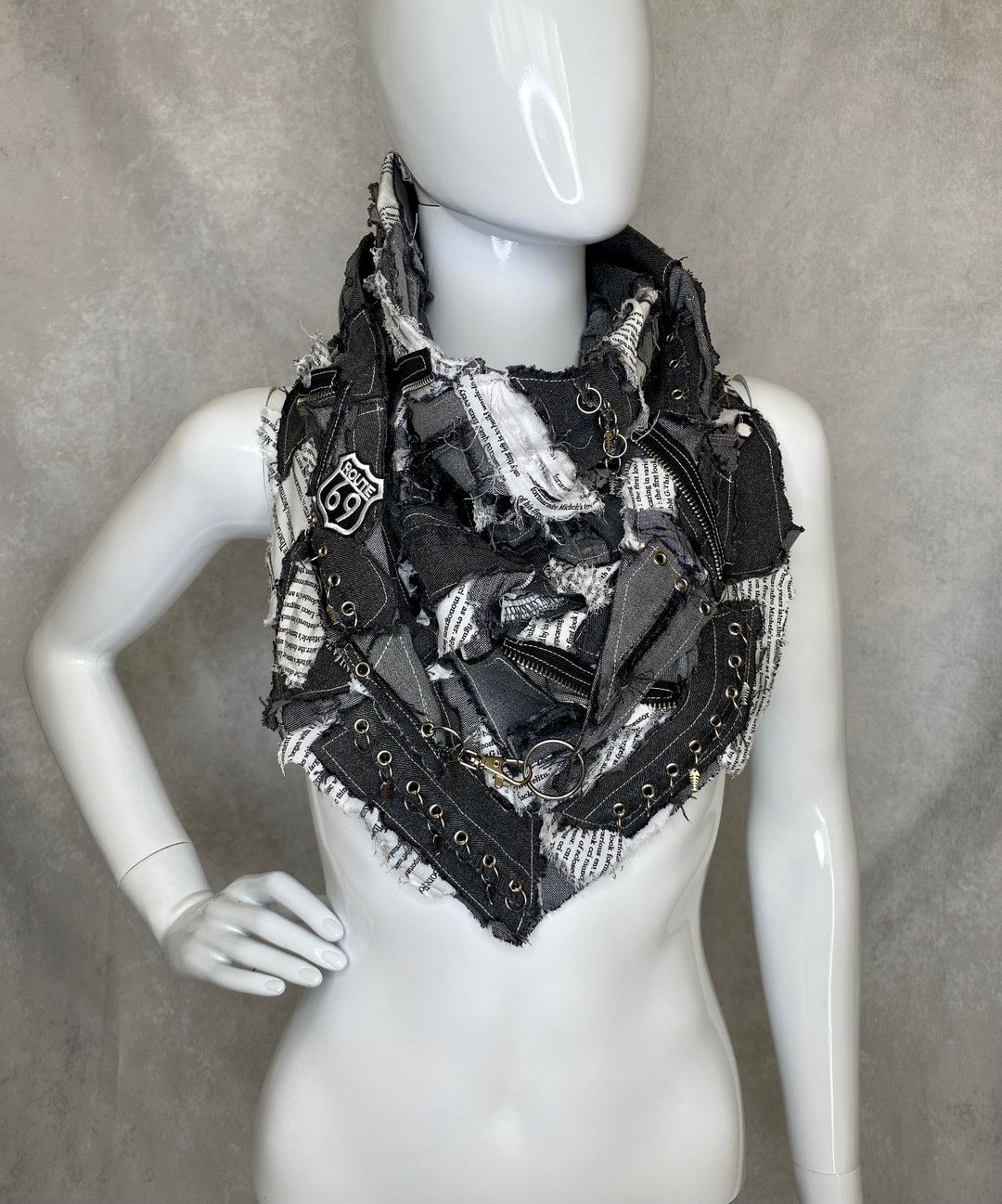 Wallpaper #oJl_P5MBUcASHT6nQswf45 Black and White Post Apocalyptic Punk Dameged Denim Scarf Etsy