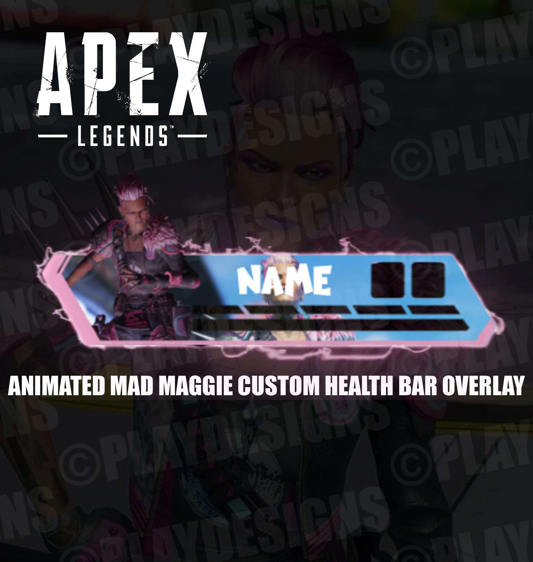 Wallpaper #TUYHn5cBh-zKMCtLfWCB82 Custom Mad Maggie Apex Legends Health Bar Overlay Animated for Twitch