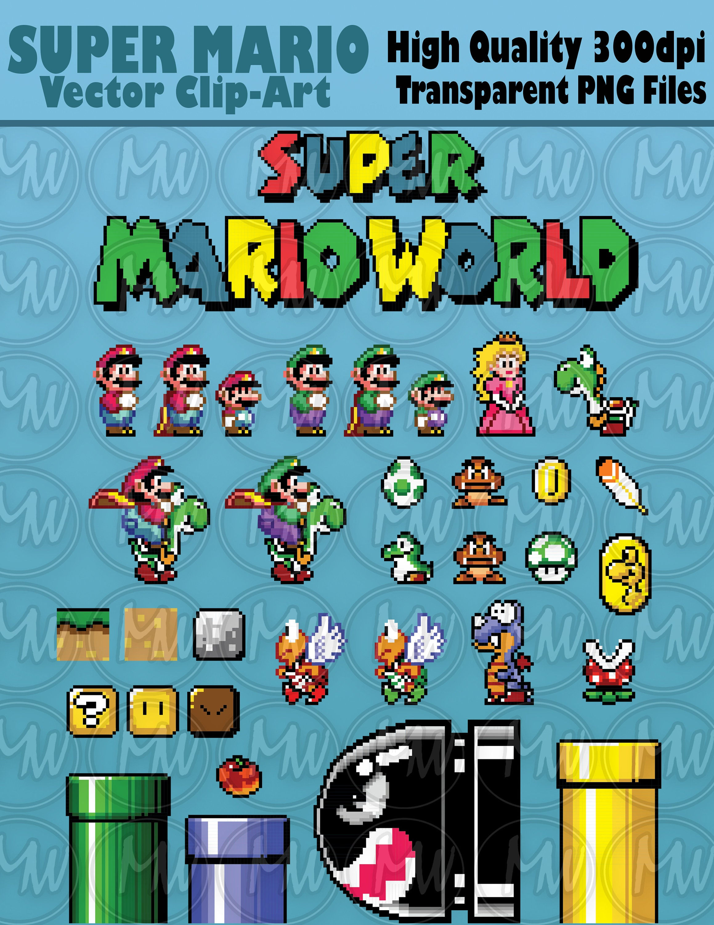 Wallpaper #UhntEI8BtGB6xQ78xmB443 Super Mario World 1 Clipart Mario Pixels 8 Bit Vector Etsy Canada