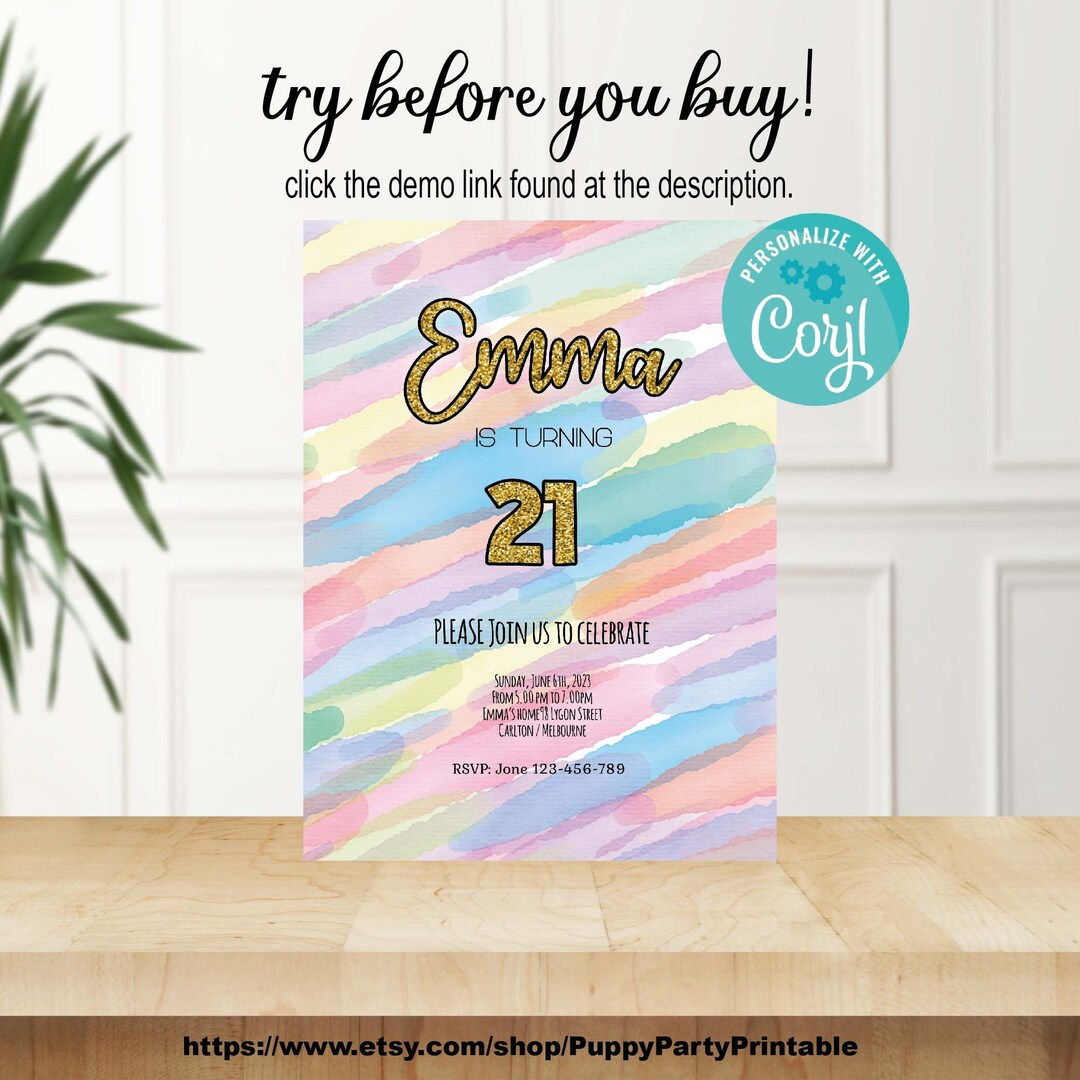 Wallpaper #p_TsOZMBKFX8bn3rU3eg24 Rainbow 21 Birthday Invitation Template 21 Invitation Instant