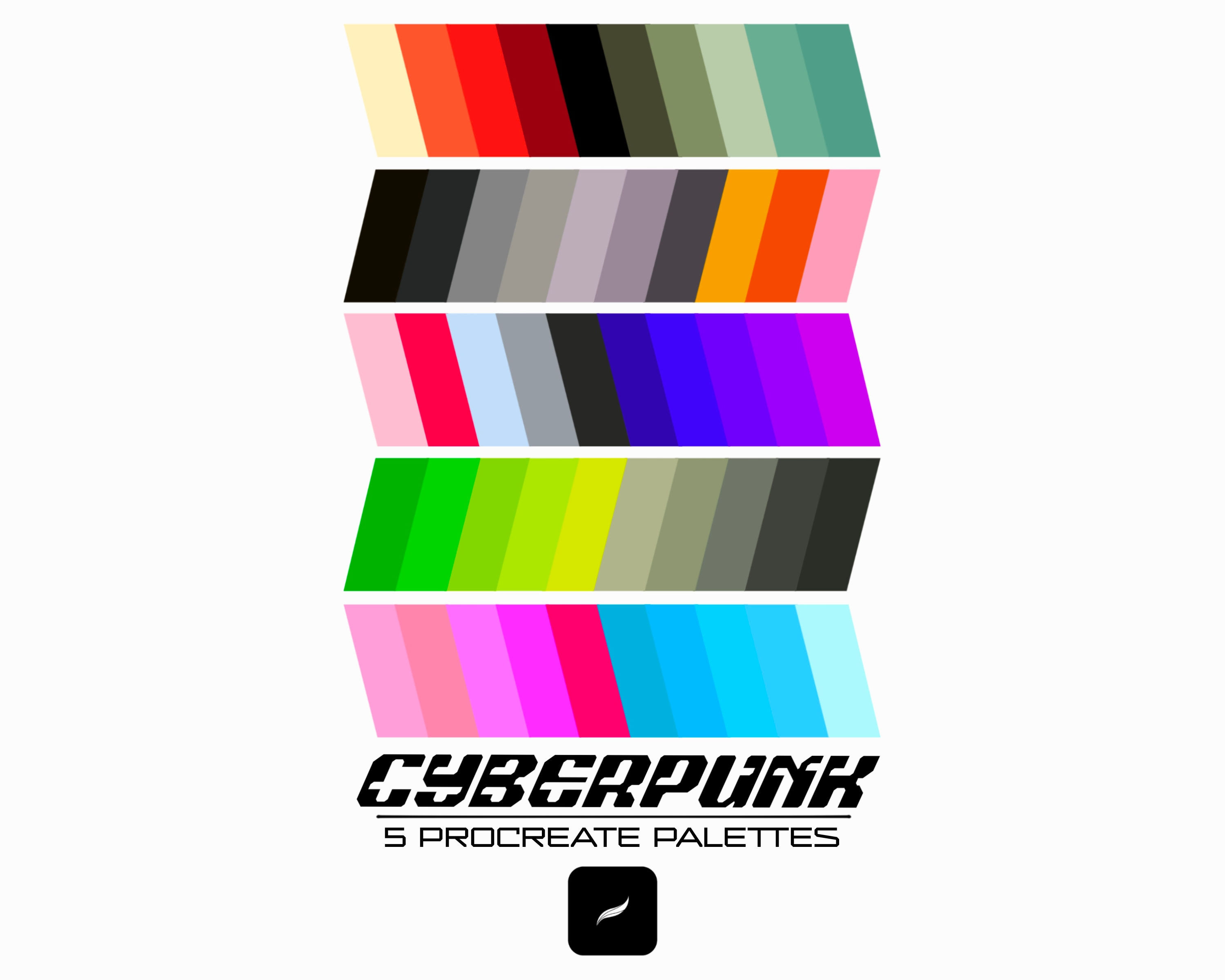 Wallpaper #pn0R9Y4Bnwiau_P6pBH68 5 Cyberpunk Procreate Color Palettes 50 Colors Bundle Colour Etsy