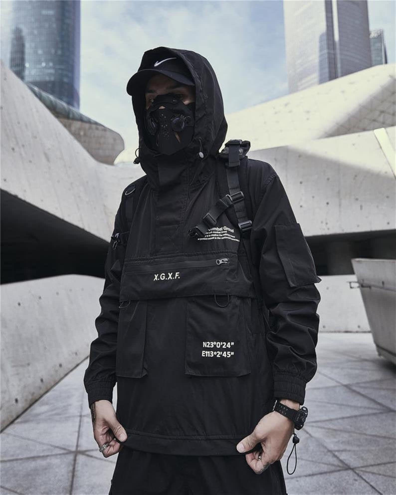 Wallpaper #lKU0MpMB0vj5YdARrdMa336 Japnese Techwear Jacket Black Hooded Futuristic Tactical Etsy