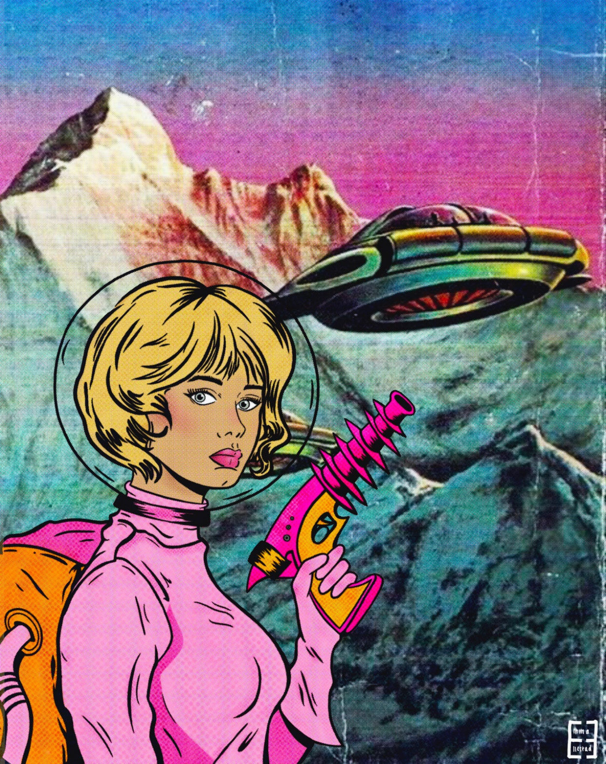 Wallpaper #RGj6GpMBSpphPi3-sR6E24 Retro Sci Fi Art Galactic Girl V1 by Em2art Vintage Art Comic Pop Art