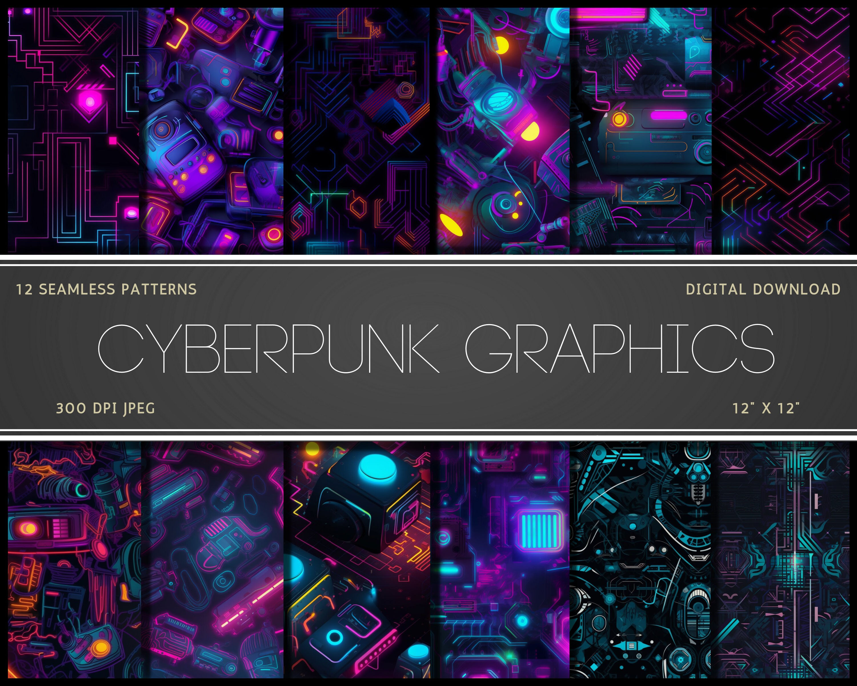 Wallpaper #PQD56Y4BSdW8dNouqw7H5 Cyberpunk Seamless Pattern Sci Fi Digital Paper Cyberpunk Etsy