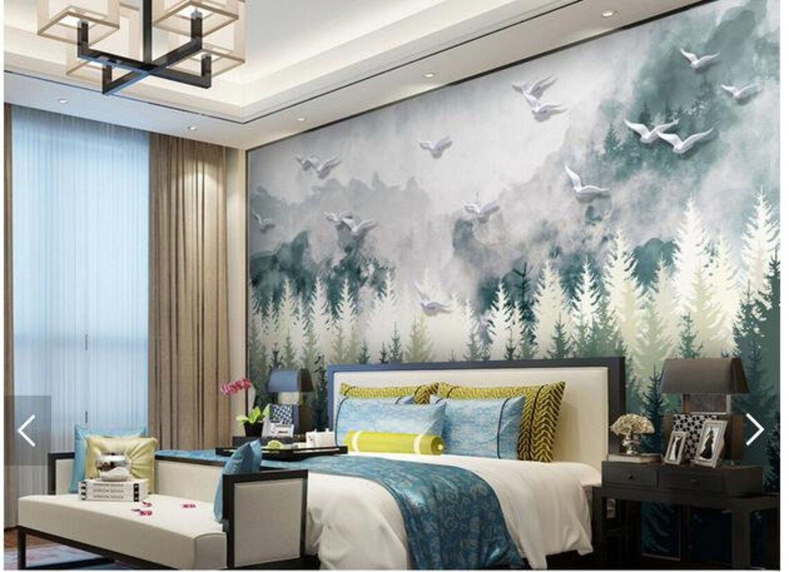 Wallpaper #BGdQC5MBSpphPi3-qtkV223 Abstract Pine Trees with Seagull Wallpaper Wall Mural Hand Etsy