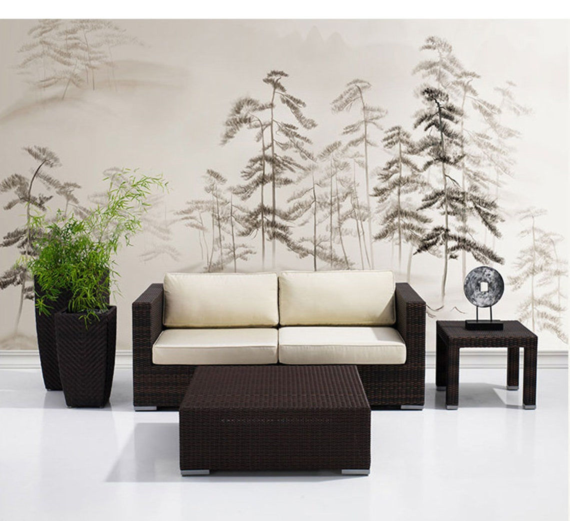 Wallpaper #BGdQC5MBSpphPi3-qtkV139 Hand Painted Pine Trees Forest Wallpaper Wall Mural Pine Etsy