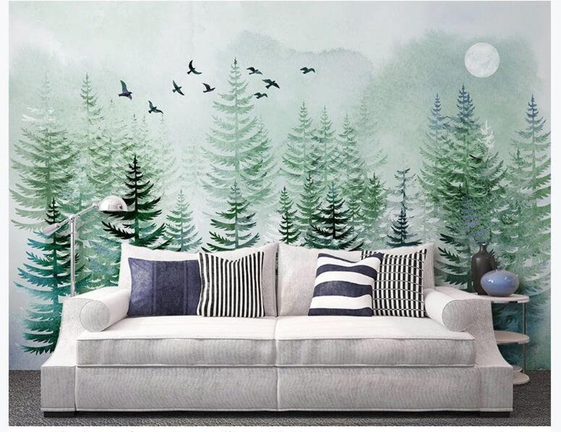 Wallpaper #BGdQC5MBSpphPi3-qtkV84 Abstract Pine Trees Wallpaper Wall Mural Green Pine Trees Etsy
