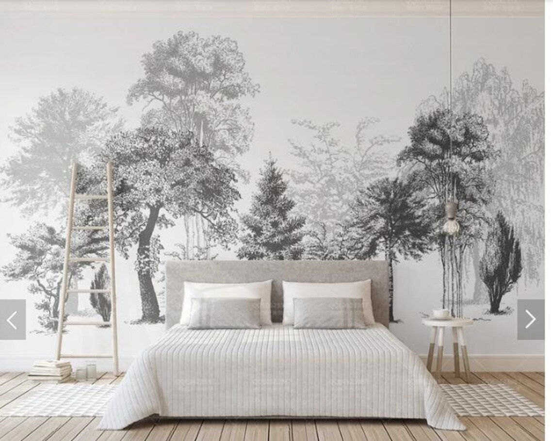 Wallpaper #BGdQC5MBSpphPi3-qtkV67 Hand Painted Abstract Pine Trees Wallpaper Wall Mural Etsy