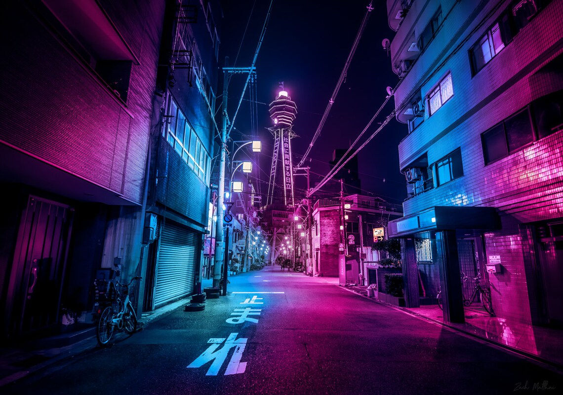 Wallpaper #OEXLk44B7YBJg1BVEZ9g26 Cyberpunk Japan Wall Art Neon Lights Urban Art Osaka City Etsy