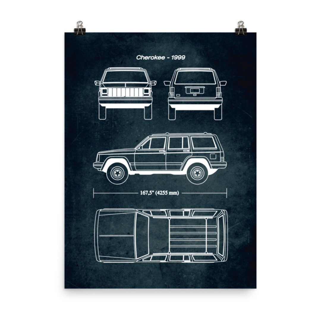 Wallpaper #cBneO48BtGB6xQ78bLJI40 Cherokee 1999 Car Blueprint Poster Vintage Style Home Etsy