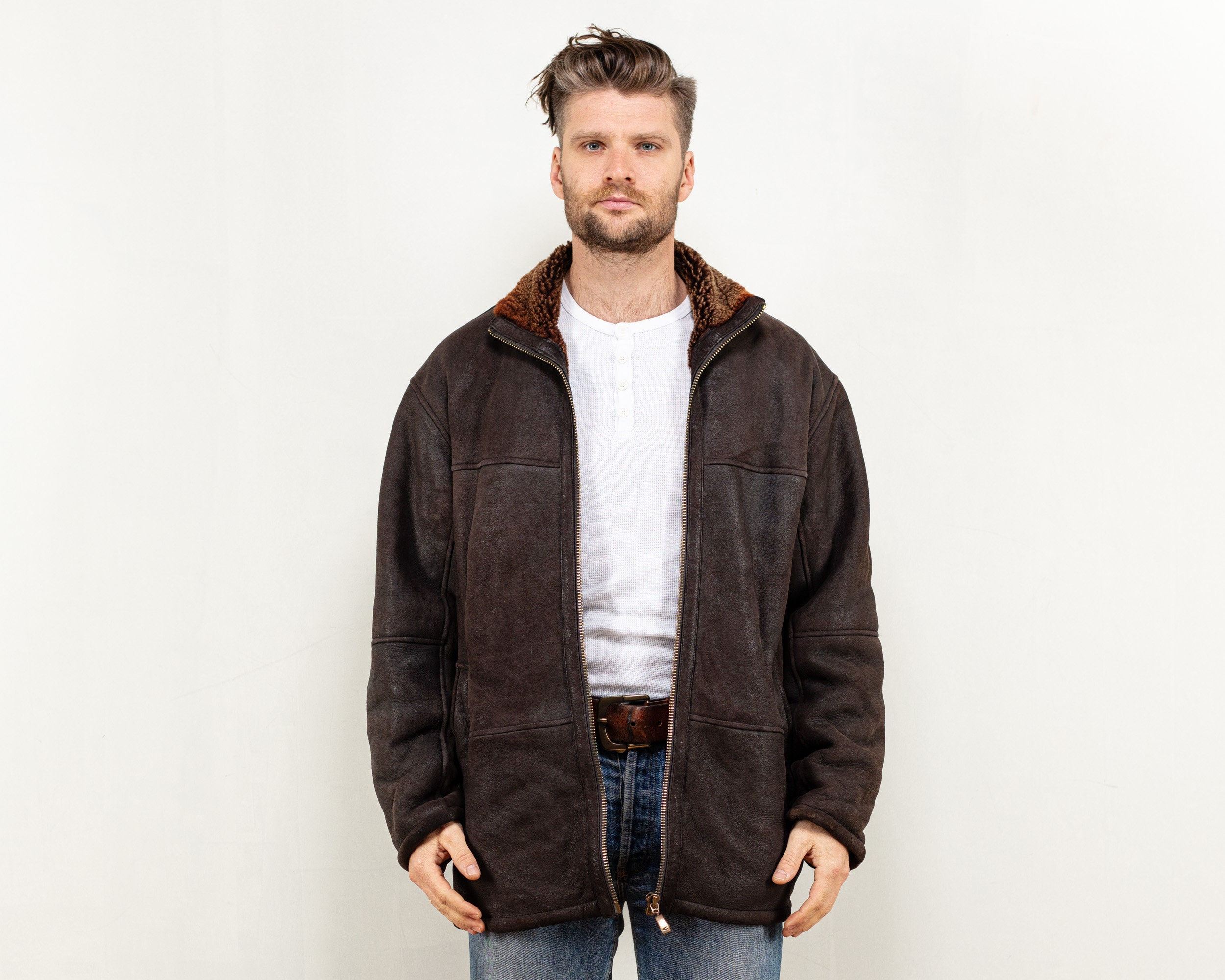 Wallpaper #kyxGSZMB0E1QgA7wmPIG319 Sheepskin Leather Coat Classic 90s Men Brown Shearl Leather Winter