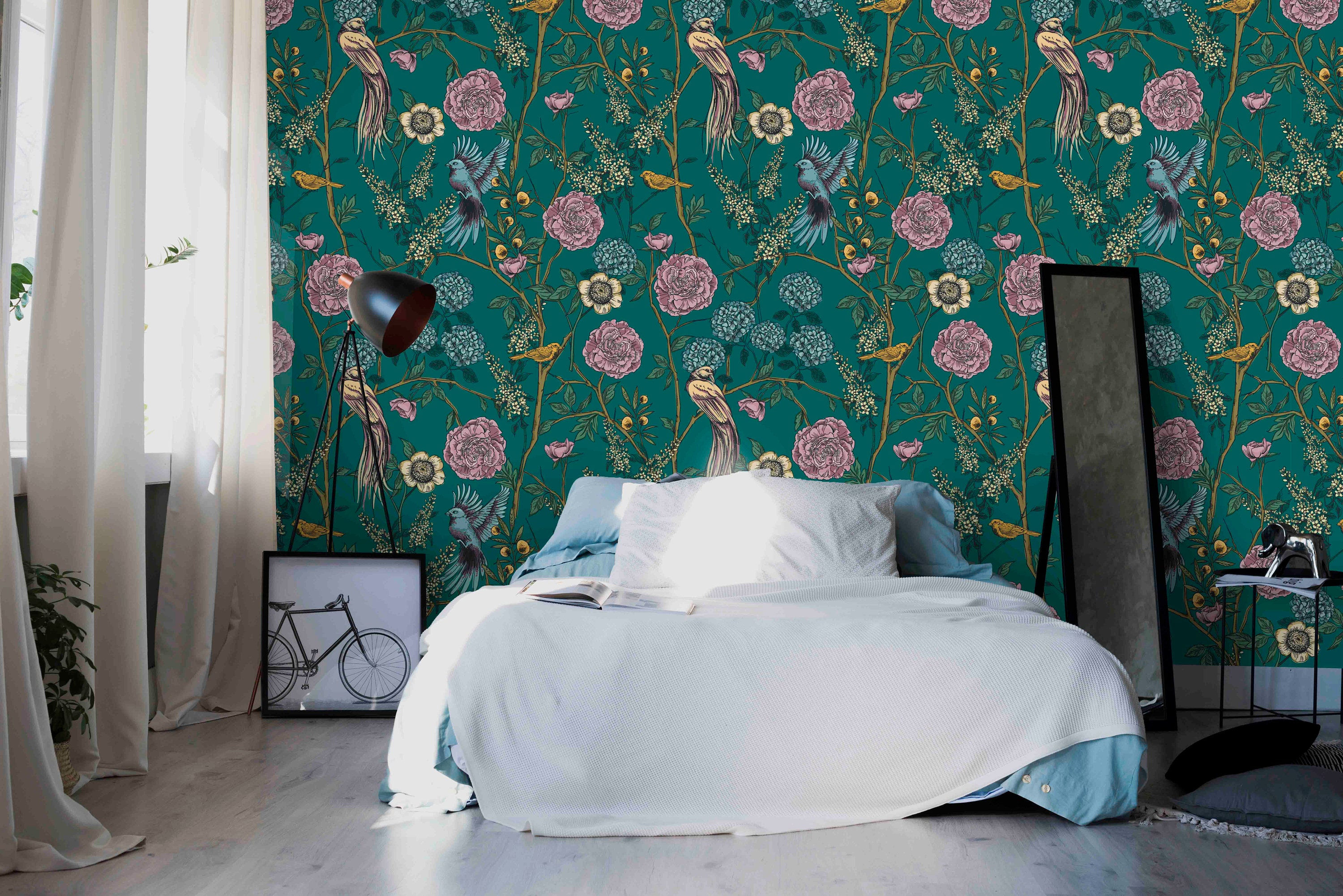 Wallpaper #zGhWIpMBSpphPi3-CTJk116 Wall Decor Beautiful Delicate Teal Floral Pattern Peel and Stick