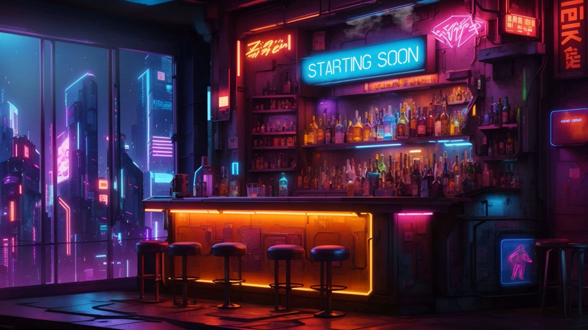 Wallpaper #L2irGZMBSpphPi3-hhhh17 Cyberpunk Lounge Bar Animated Virtual Background Vtuber Twitch