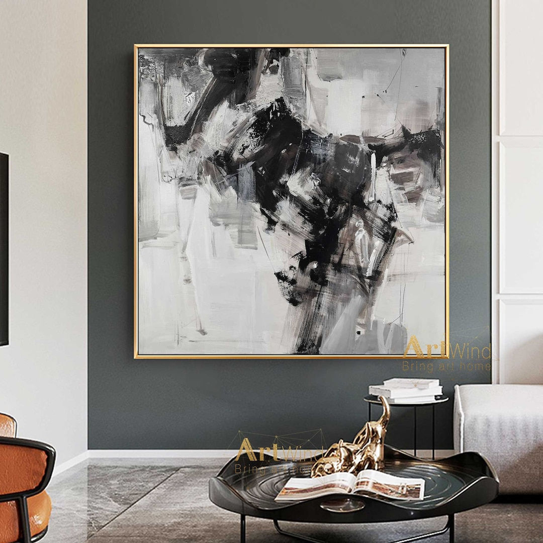 Wallpaper #BGcL6JIBSpphPi3-SDu_153 Oversized Abstract Painting Black and White Art Rich Textured Painting