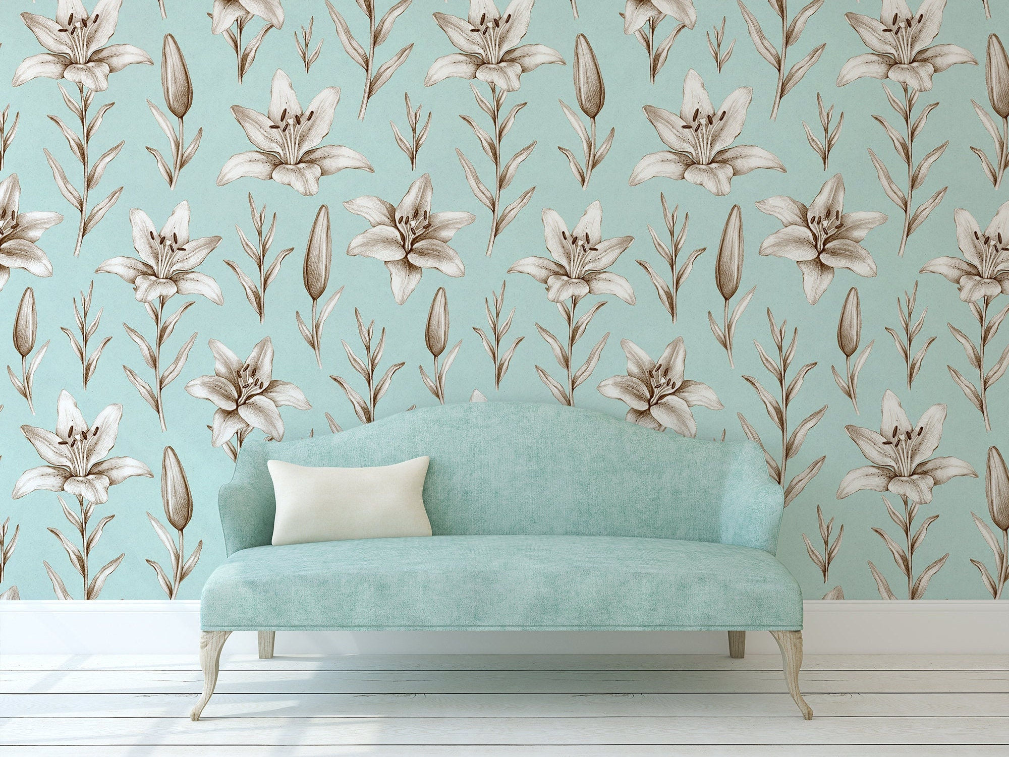 Wallpaper #zGhWIpMBSpphPi3-CTJk141 Wall Decor Beautiful Delicate Teal Floral Pattern Peel and Stick