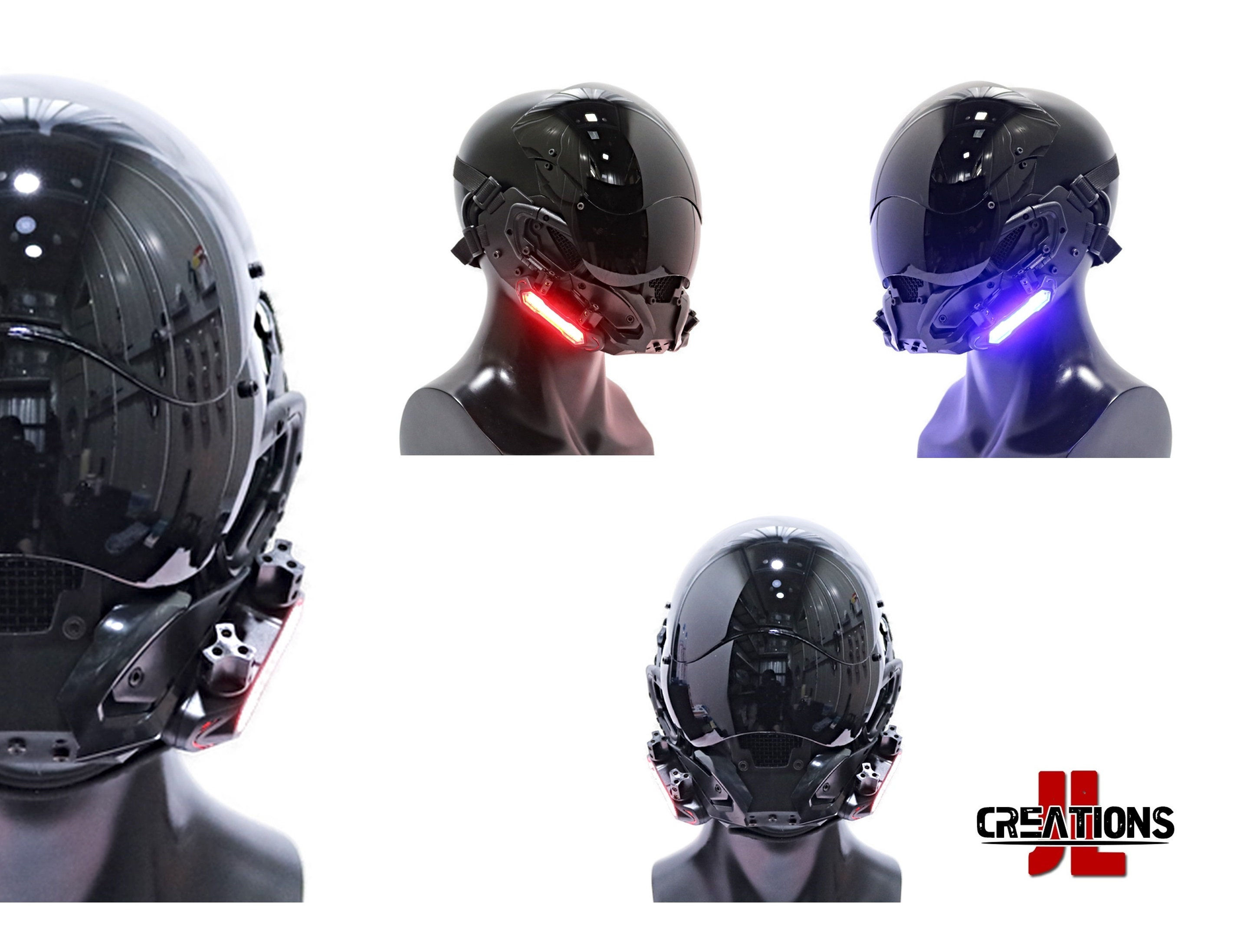Wallpaper #fUXGmY4B7YBJg1BVcqEw1 A Collection of Futuristic Helmets with Various Light Effects