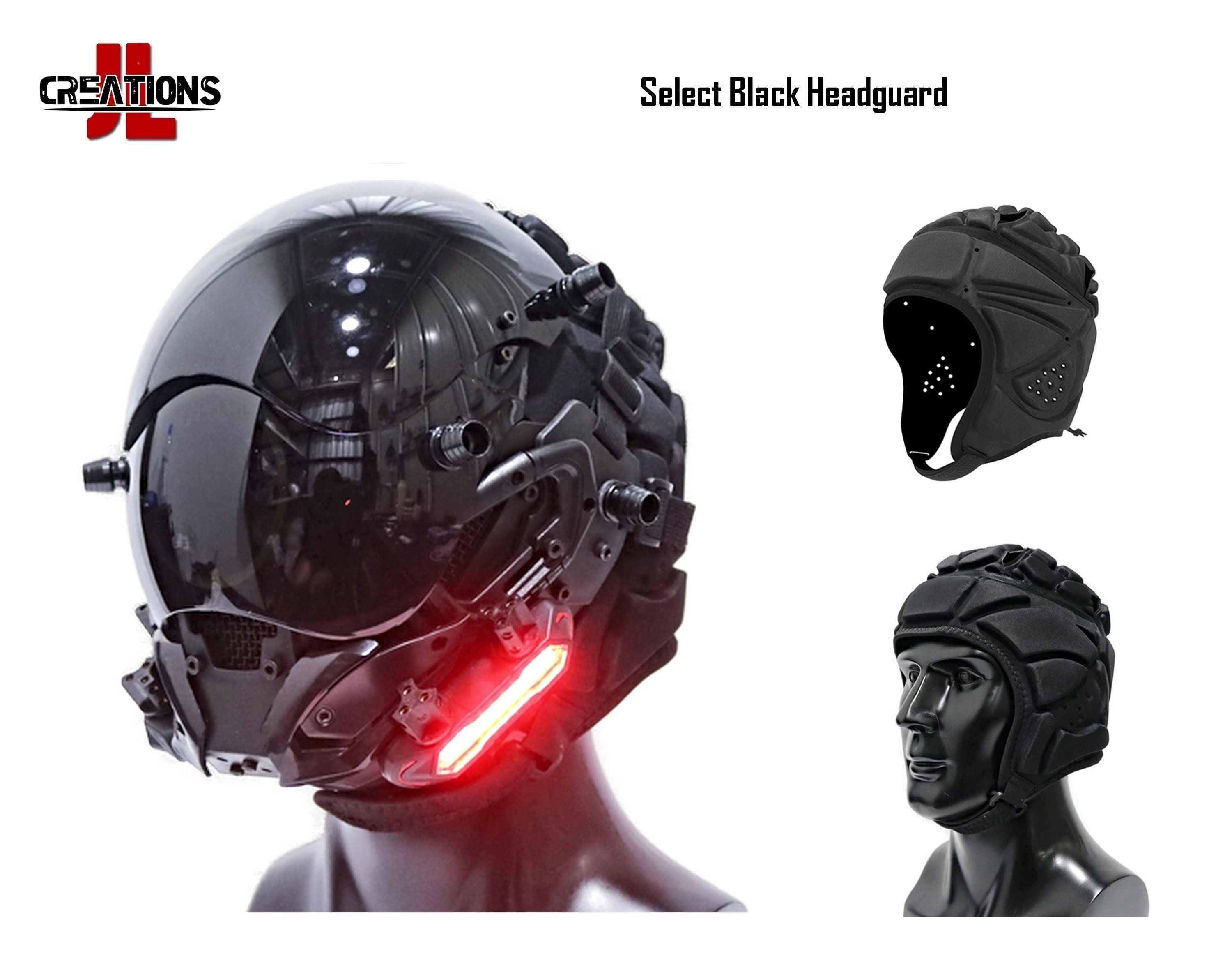Wallpaper #fUXGmY4B7YBJg1BVcqEw0 A High-Tech Black Helmet with a Red Light on the Side
