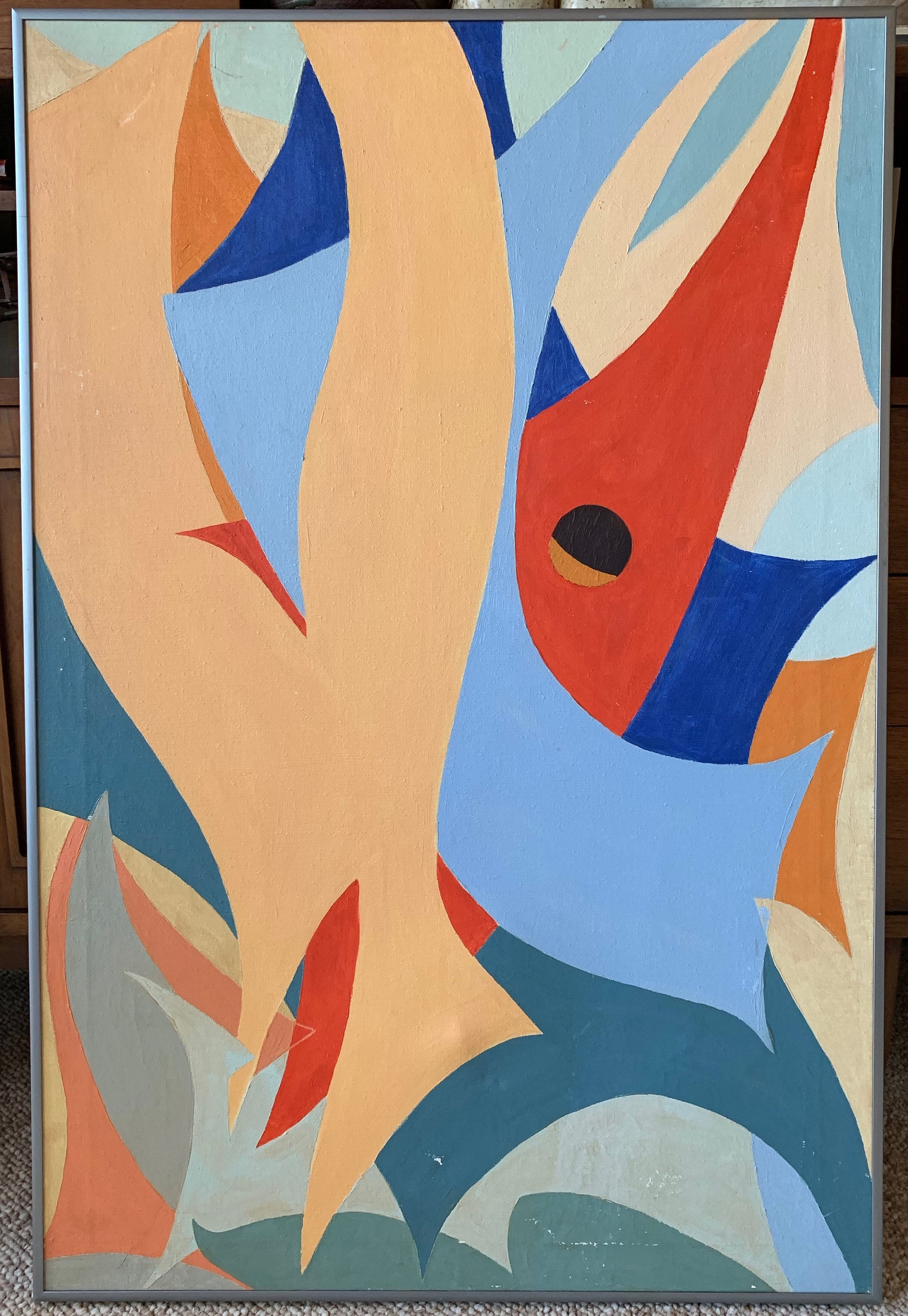 Wallpaper #W2ex7ZIBSpphPi3-OlmC18 Vintage Abstract Shapes Oil Painting Retro Art Wall Hanging Mid Century