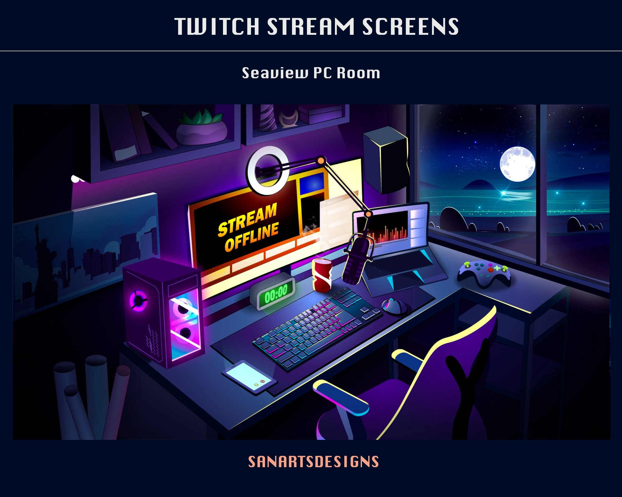Wallpaper #MWcjC5MBSpphPi3-X9jd3 Animated Scenes Seaview PC Set Up Room Animated Twitch Overlays Dark