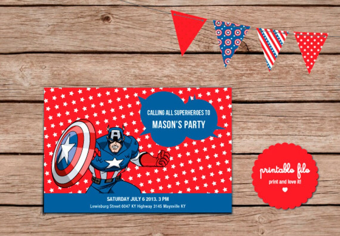 Wallpaper #ExkbEI8BtGB6xQ78xV6e25 Captain America Custom Birthday Invitation Printable Etsy