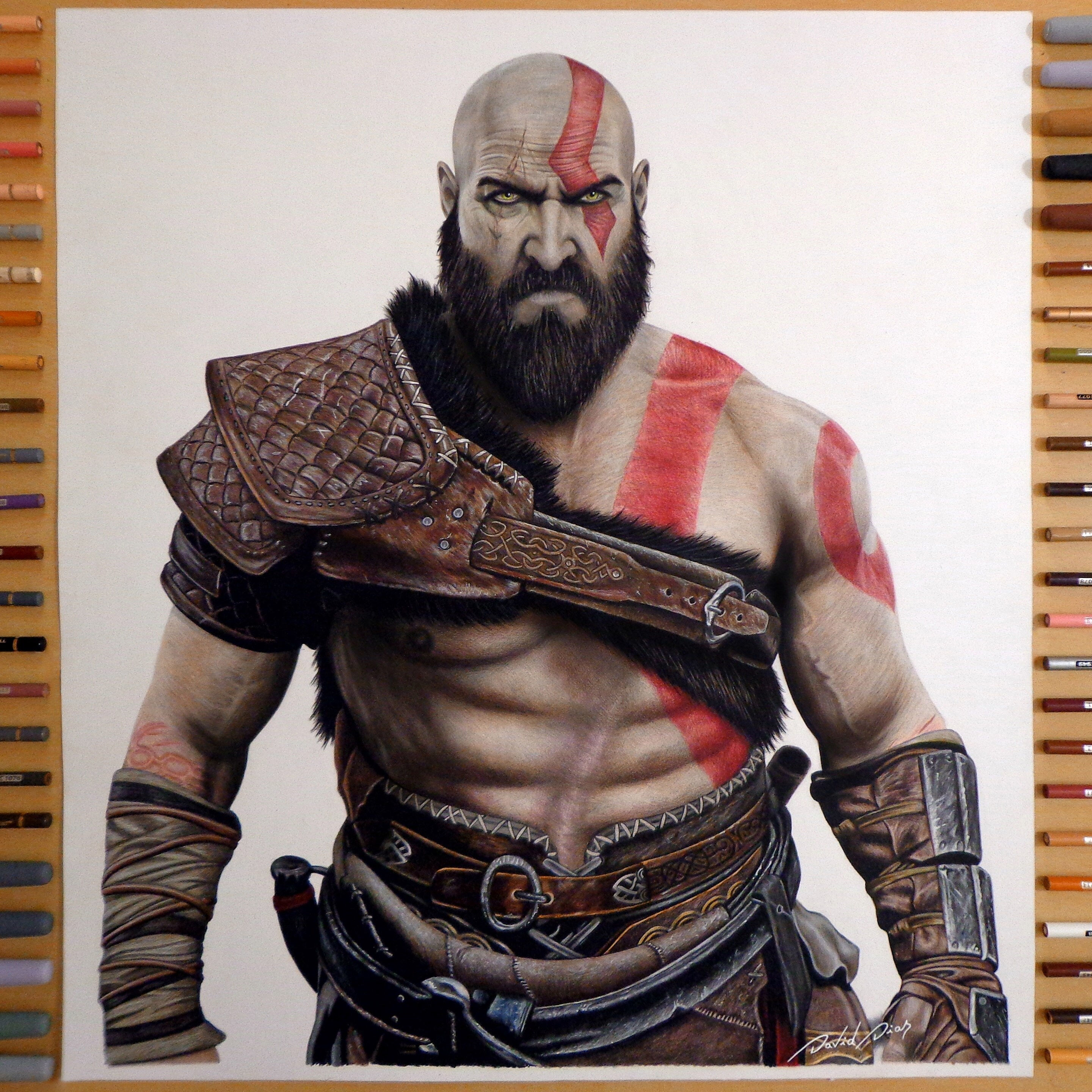 Wallpaper #fKVEOJMBVBiSkHCaLI1q152 Wall Decor Kratos God of War Watercolour on Paper Home Living Etna