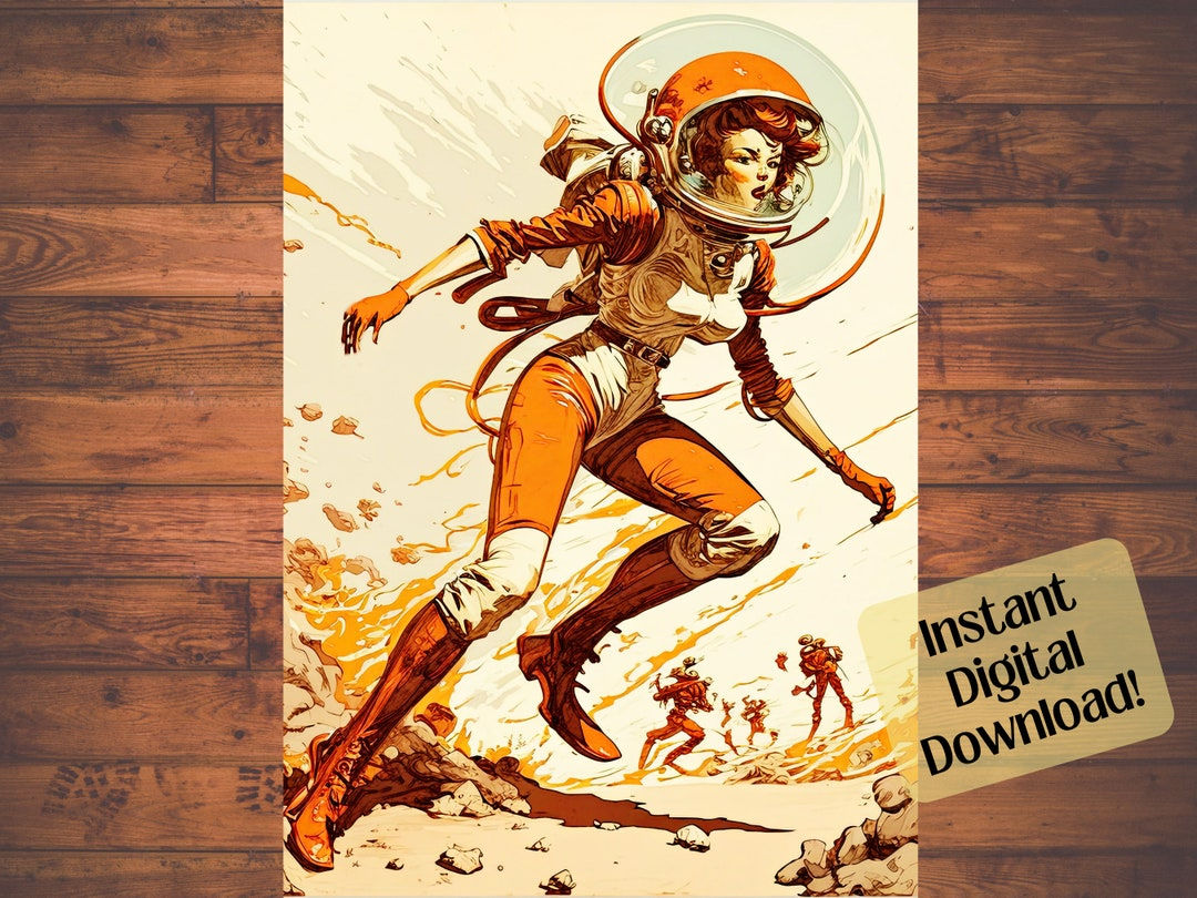 Wallpaper #shcGPpMBPLD5_VENWN5x2 Retro Sci Fi Wall Art Space Woman Retro Galactic Sci Fi Retro Gift
