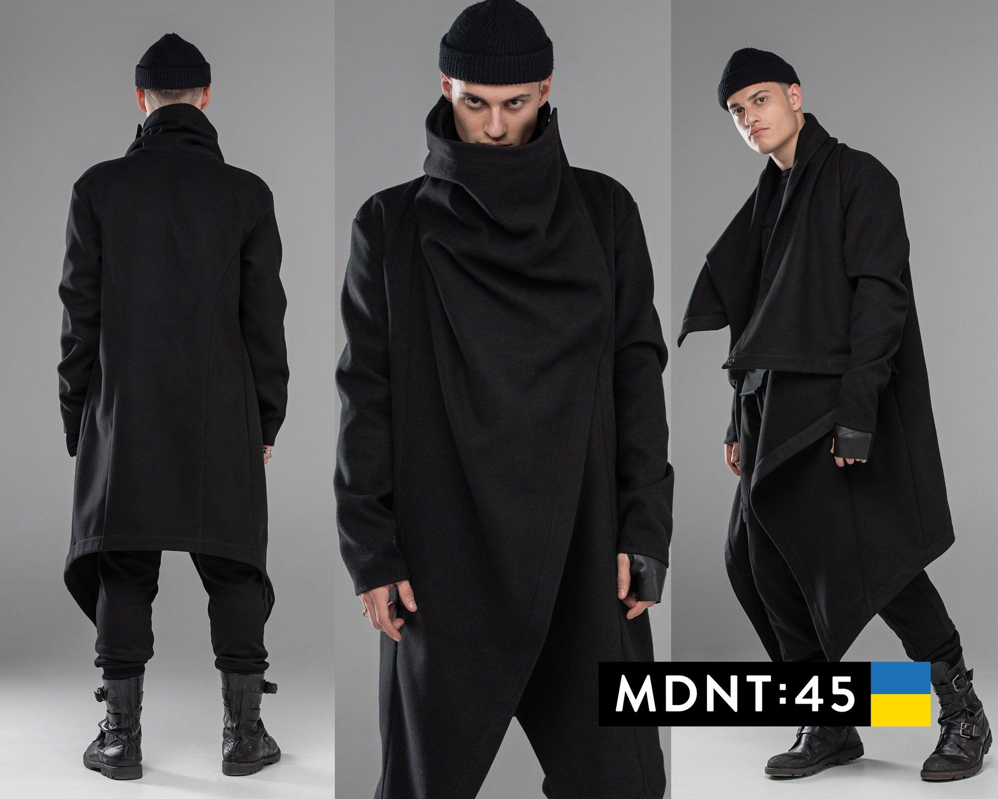 Wallpaper #PUXNk44B7YBJg1BVdZ8J49 Black Wool Coat with a Draped Collar