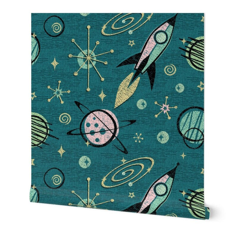 Wallpaper #2LgT3ZIBJvJKYCmEjv7f51 Vintage Wallpaper Atomic Space Age Studioxtine by Etsy