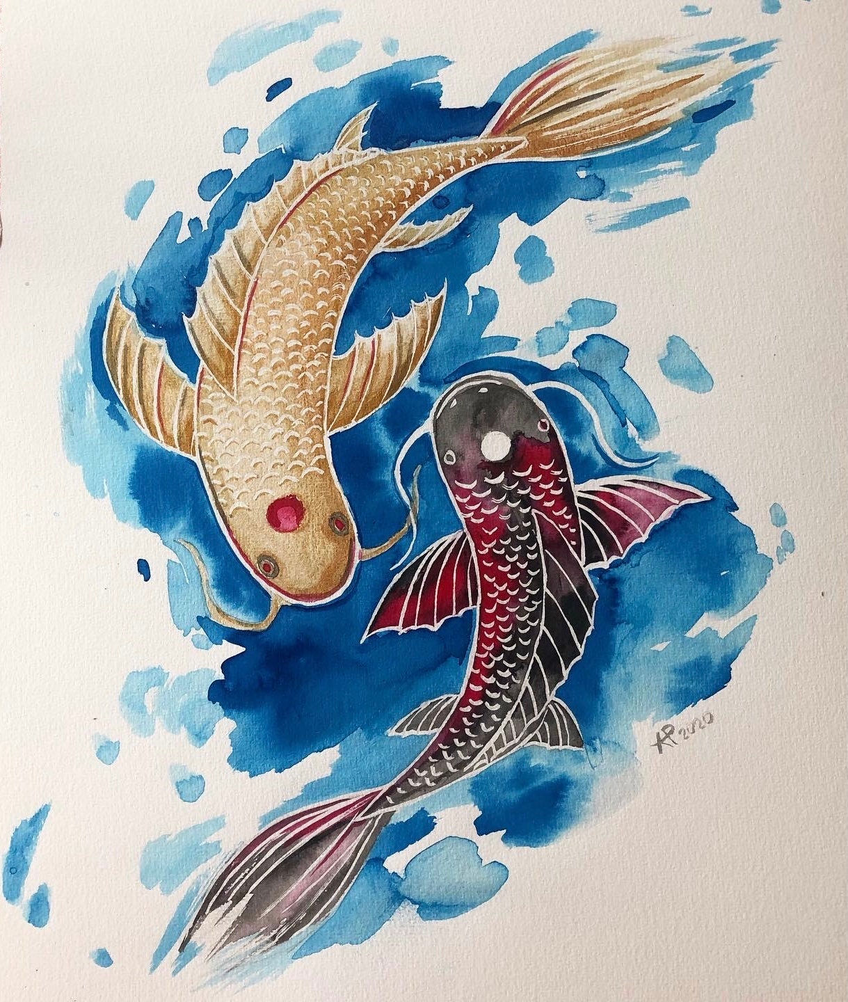 Wallpaper #4f2e6 Koi Fish Heart Original Watercolor Painting Etsy