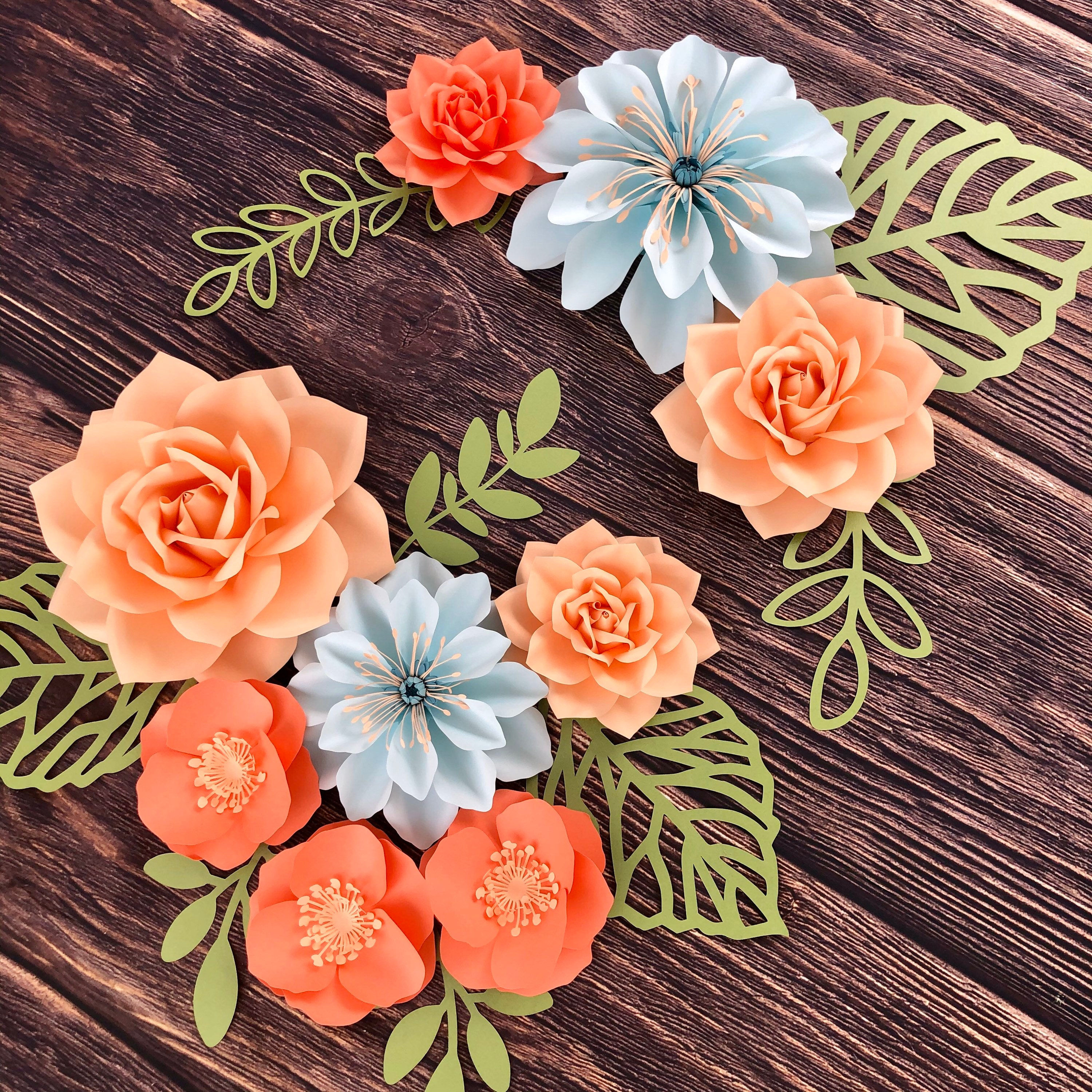 Wallpaper #vmhUIpMBSpphPi3-3TKg273 Paper Flowers Wall Decor 9 Piece Set Peach Coral and Aqua Etsy