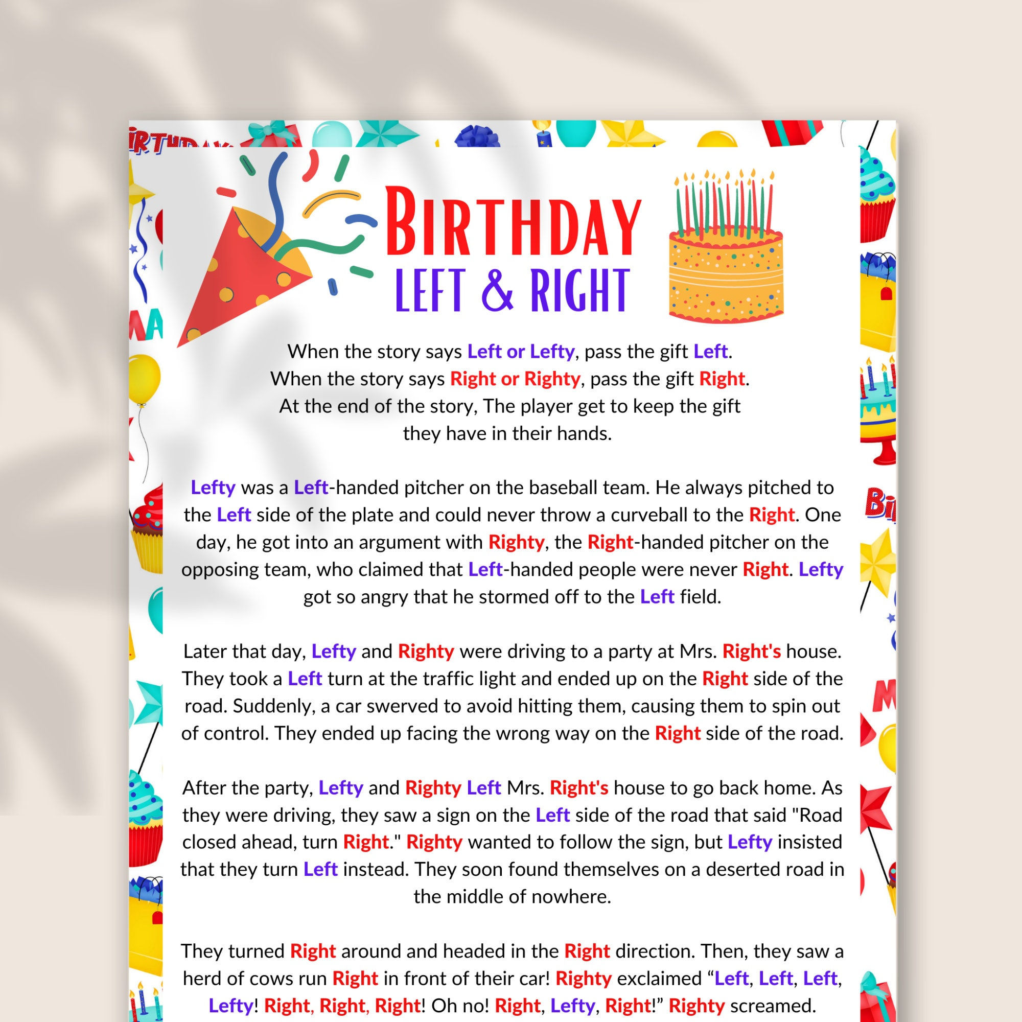 Wallpaper #IotfdZcBcm9NJah-aXdY146 Left Right Game Left Right Birthday Game Printable Funny Left Right
