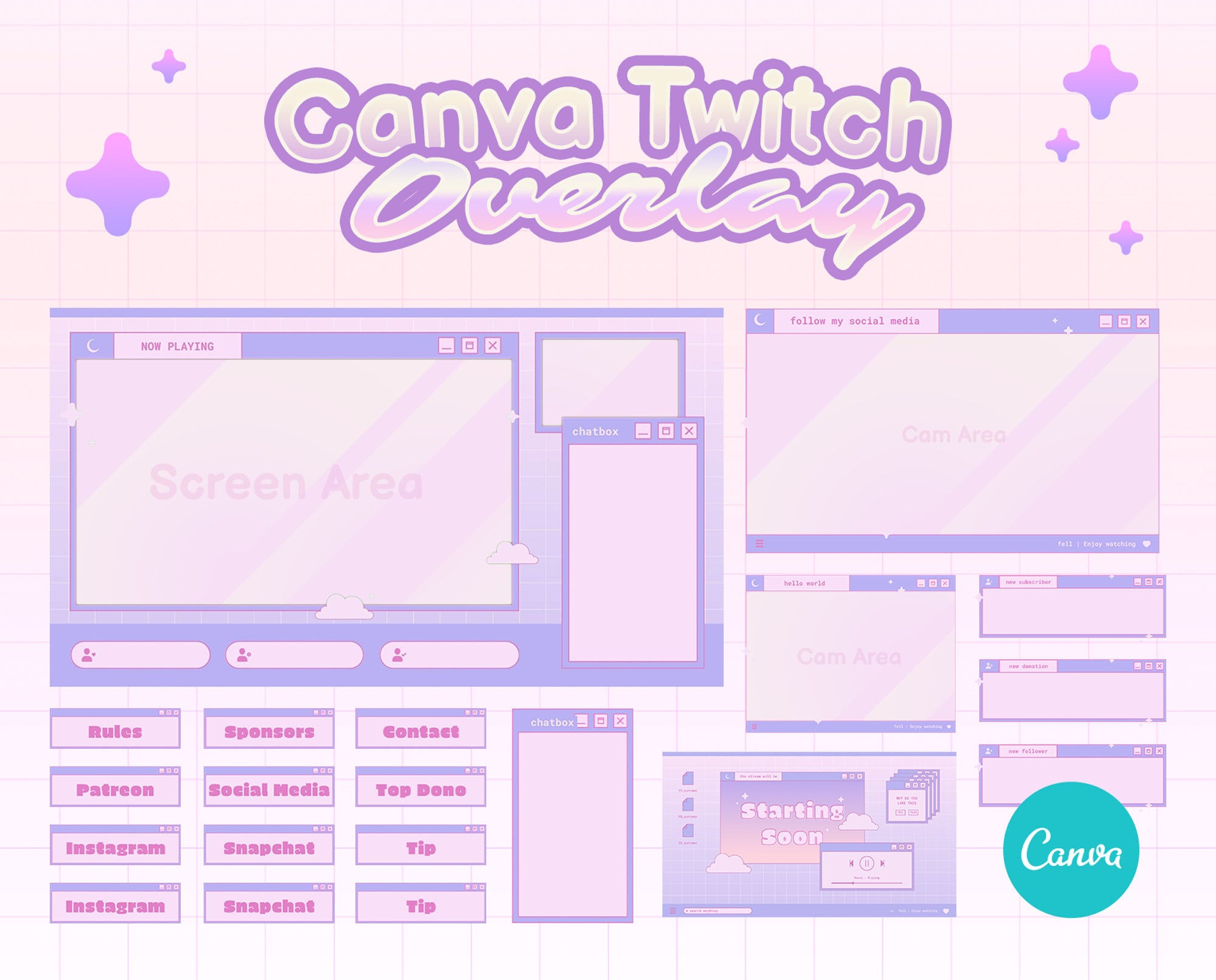 Wallpaper #Y88FO5MBOBUYluQYwLqS32 Canva Twitch Overlay Template Cute Aesthetic Window Overlay Etsy Finland