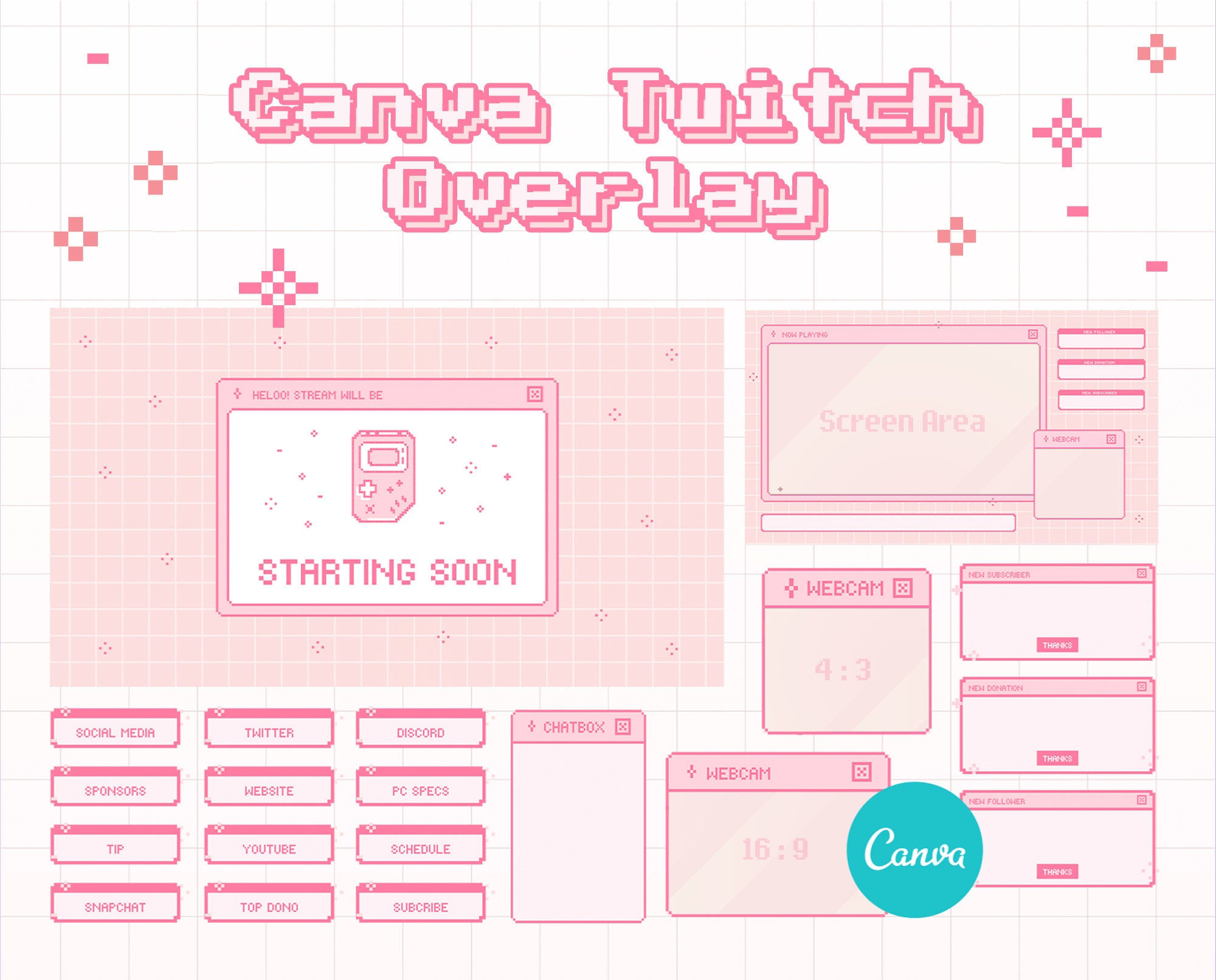 Wallpaper #Y88FO5MBOBUYluQYwLqS62 Canva Twitch Overlay Template Cute Pixel Window Overlay Etsy