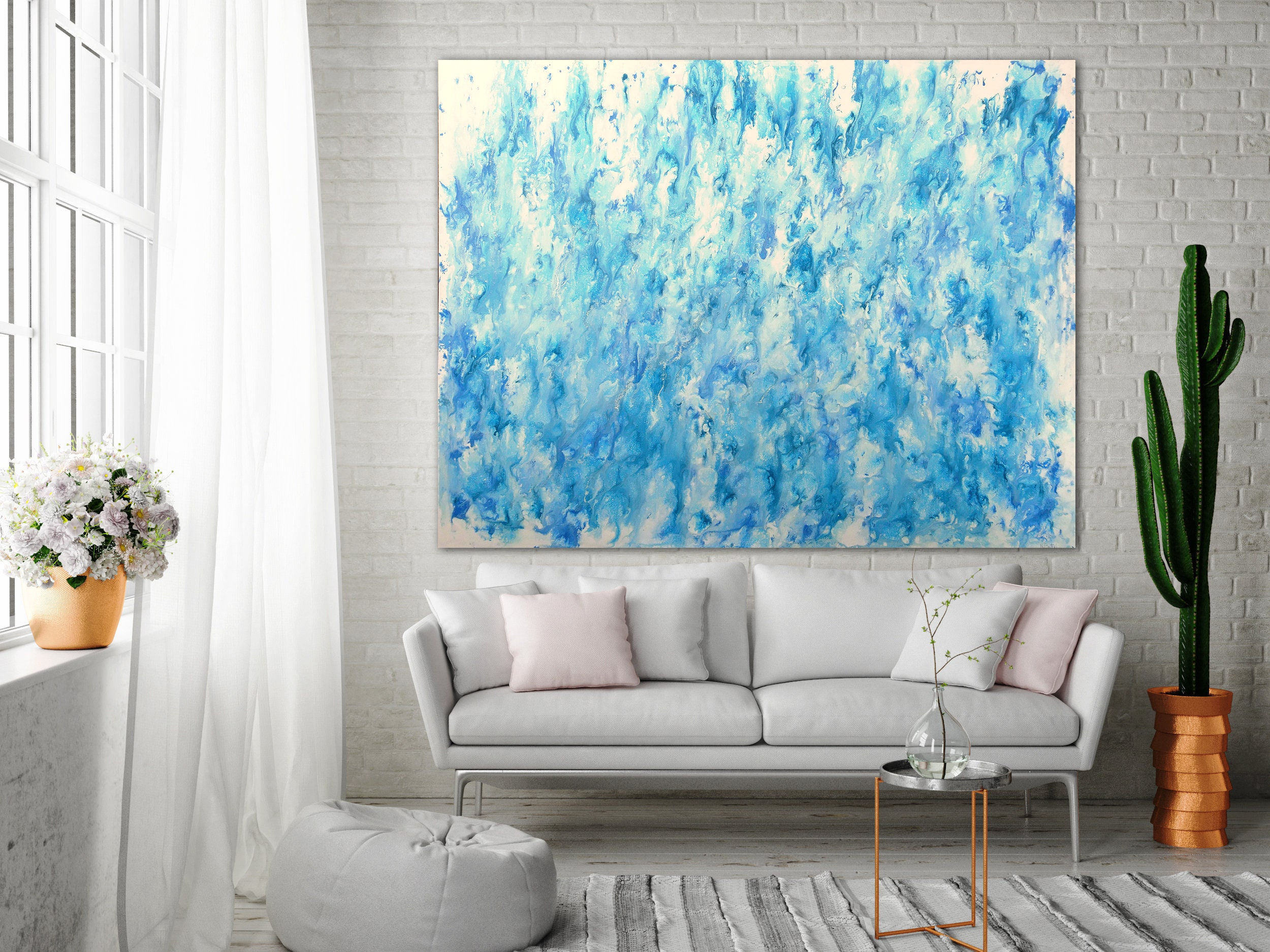 Wallpaper #2hn-IY8BtGB6xQ78toCO44 Original Painting 60x48 Large Canvas Art Blue Abstract Minimalist Art