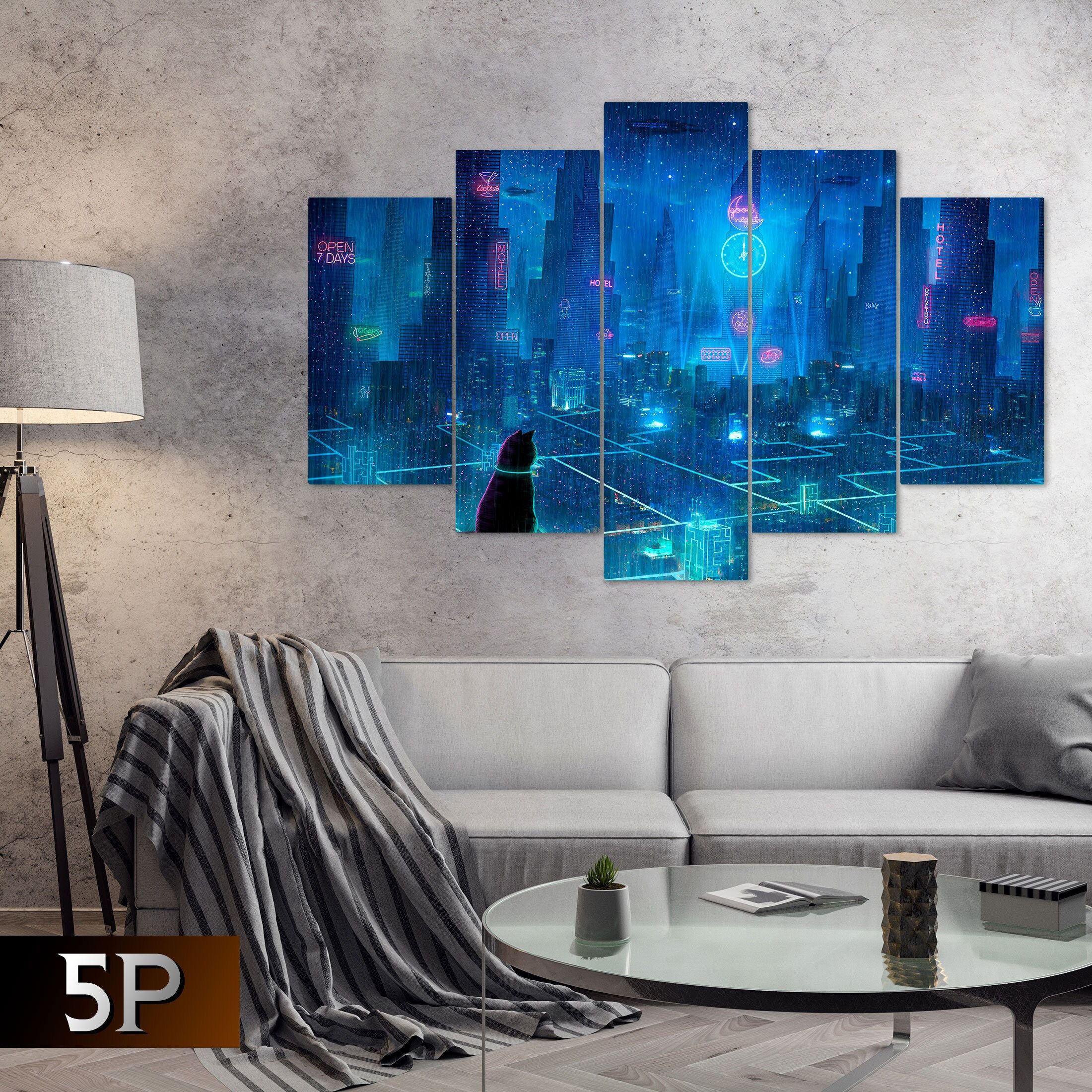 Wallpaper #dUWdmY4B7YBJg1BV46H320 Cat on Street Cyber World View of Future City Cyberpunk Wall Art