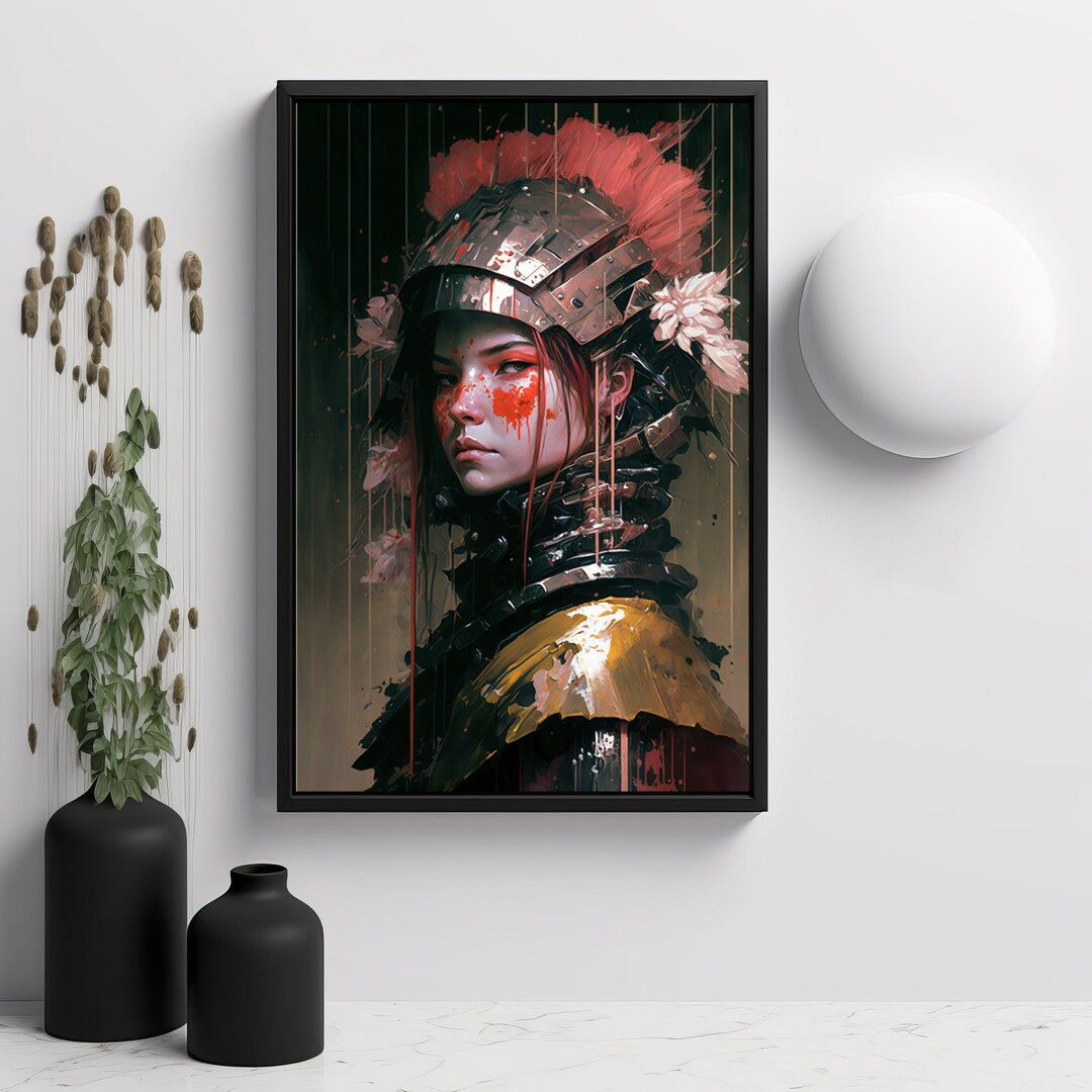 Wallpaper #lGiXF5MBSpphPi3-bA_J208 Fierce Cyber Samurai Girl Knife Palette Canvas Art Print Stunning