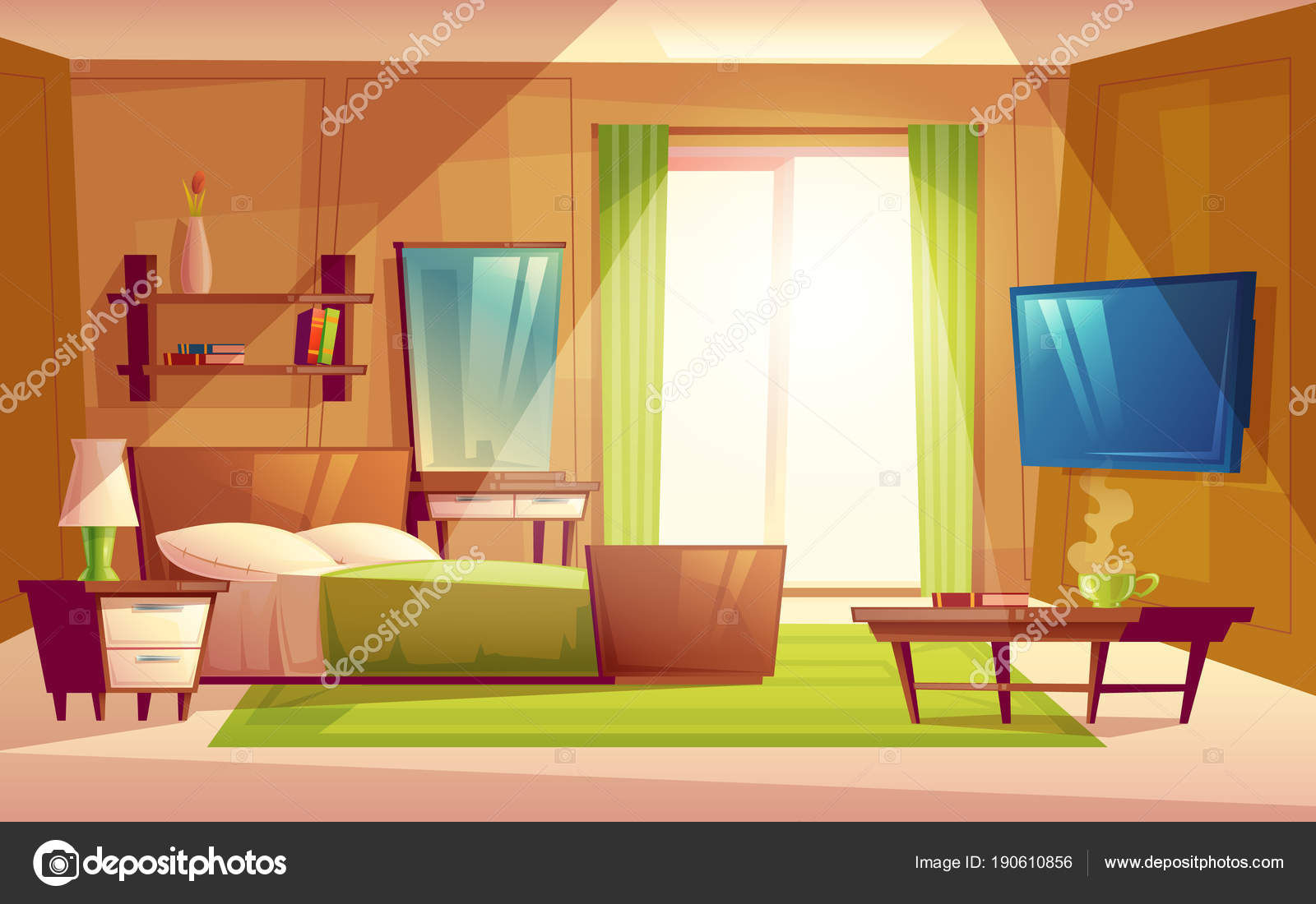 Wallpaper #MWcjC5MBSpphPi3-X9jd198 Vector Interior Dibujos Animados Acogedor Dormitorio Moderno Sala Estar