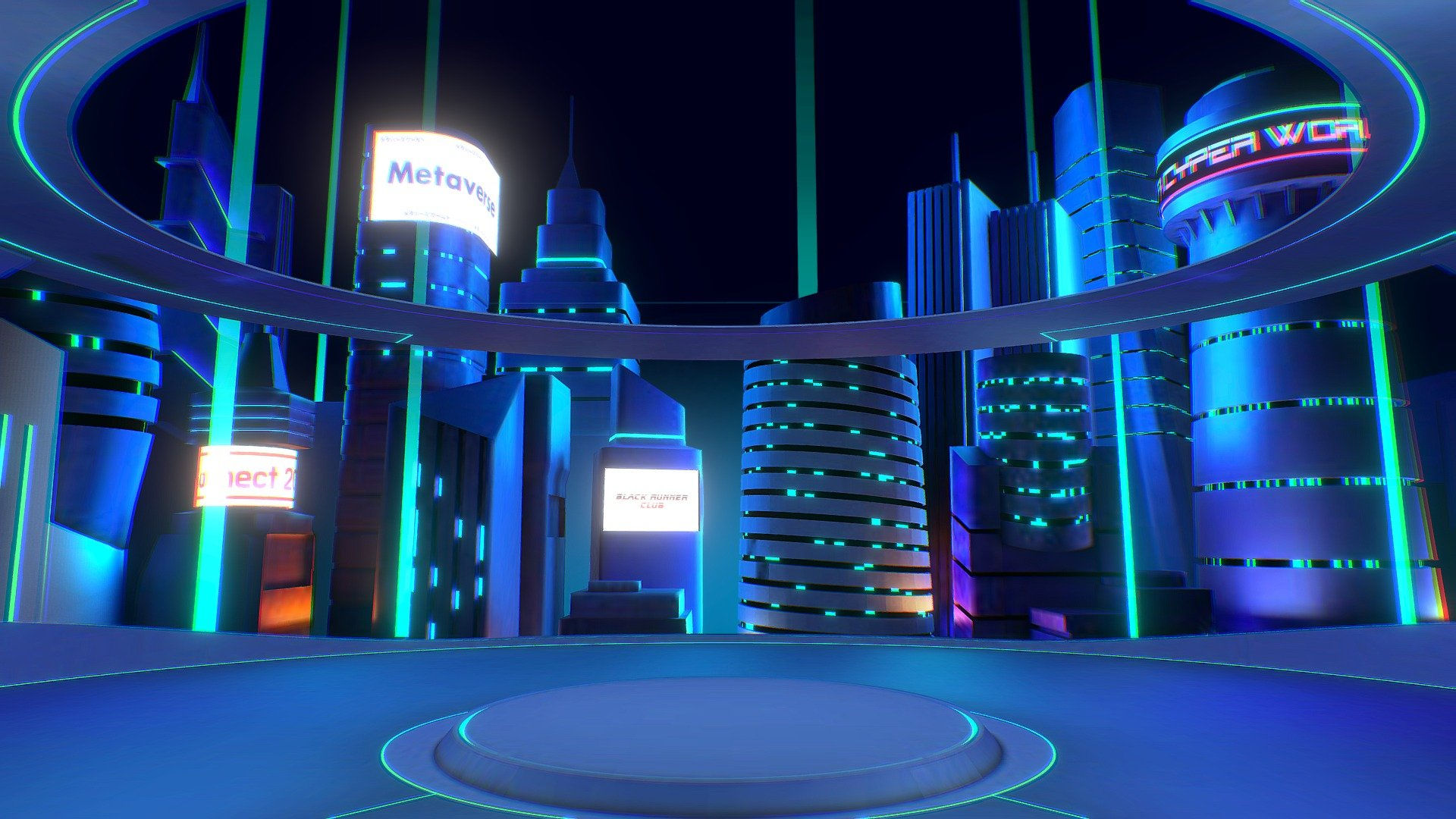 Wallpaper #nGgOHJMBSpphPi3-CSHM168 Virual Event Stage in Cyberpunk City Buy Royalty Free 3D Model by