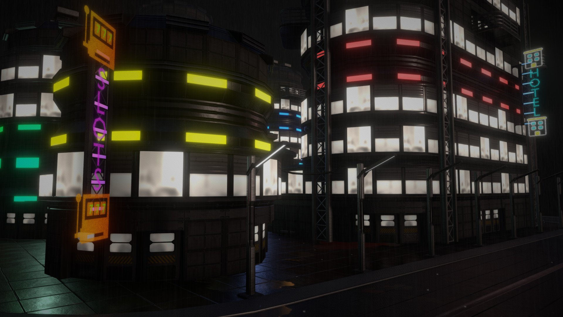 Wallpaper #7Bm2Ho8BtGB6xQ78onnX28 Modular Rainy Cyberpunk City Diorama 3D Model by Skyeshark 4a2fc3d