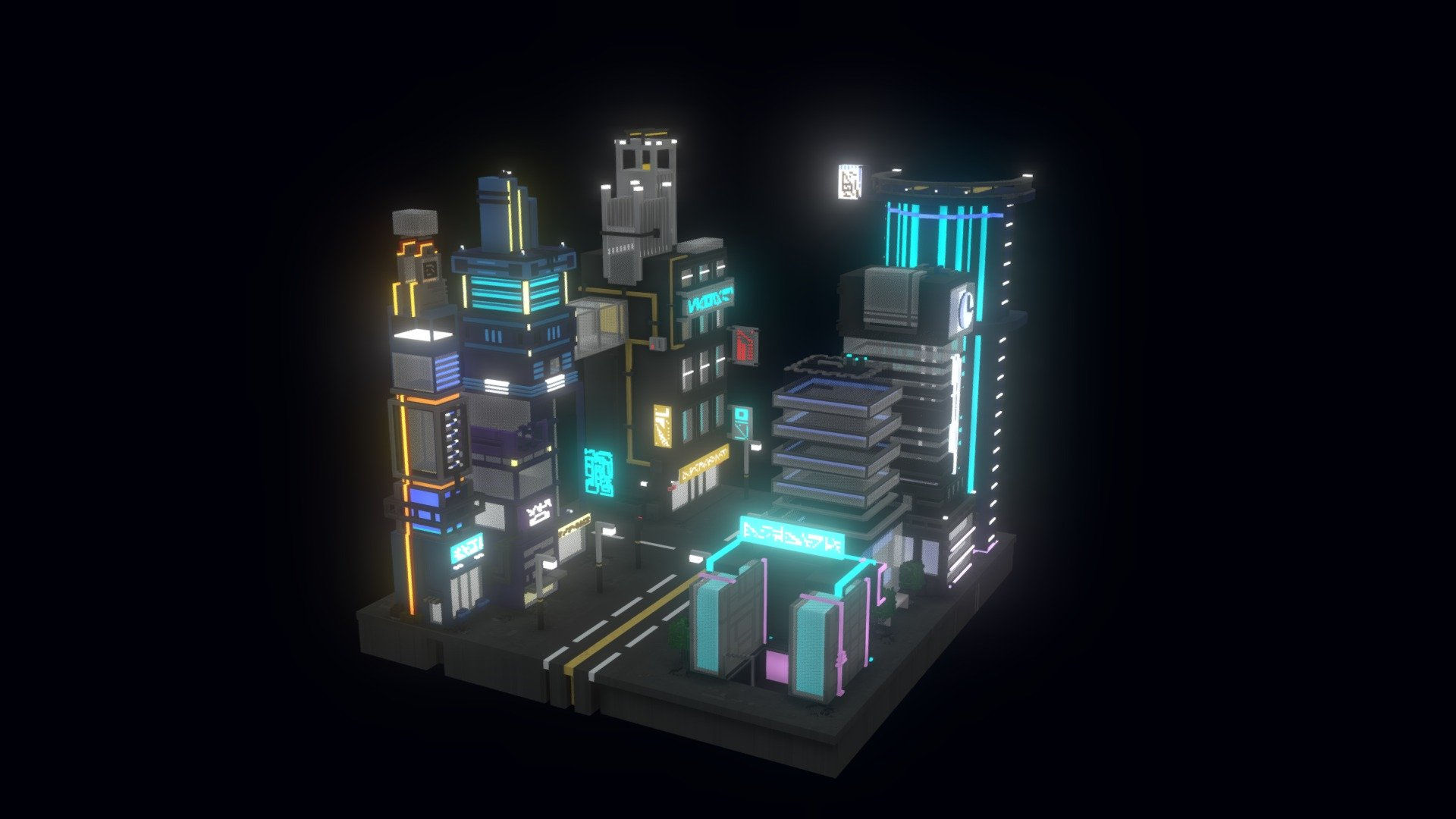 Wallpaper #nGgOHJMBSpphPi3-CSHM208 Cyber City Magicavoxel 3D Model by Bortnichuk Ee40800 Sketchfab