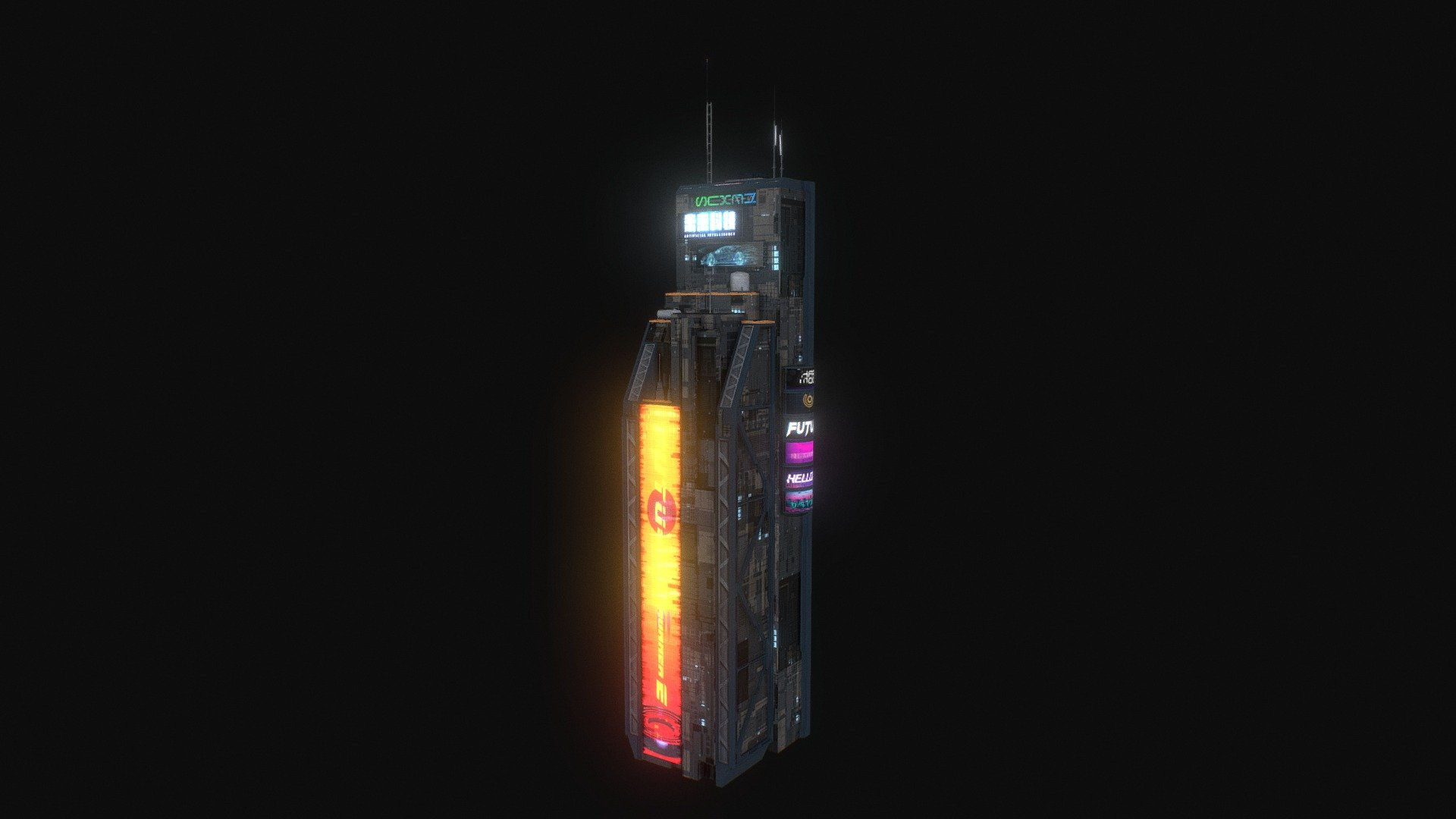 Wallpaper #RFjoM5MBzN9vxX340ToL65 Cyberpunk Futuristic Building Kitbash Bundle 004 3D Model by Zippy