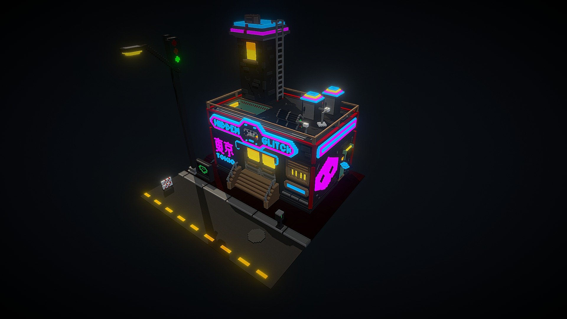 Wallpaper #yXMxg44BFI5NbQks-hkh19 A Retro-Futuristic Convenience Store with Bright Neon Lights