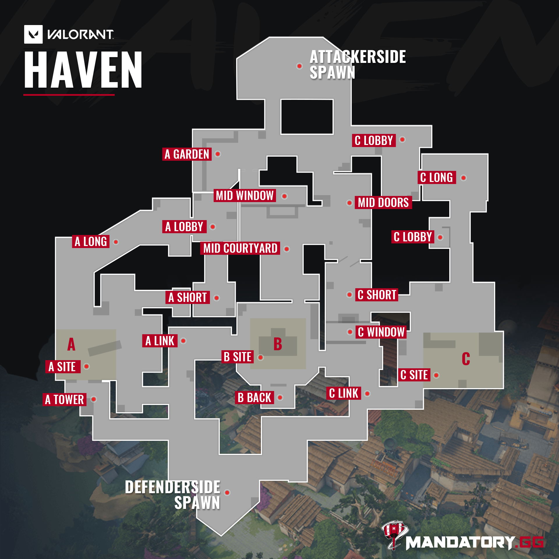 Wallpaper #5hnpFI8BtGB6xQ78eGmN14 Valorant Haven Map Overview Valorant Maps Callouts Valorant Info