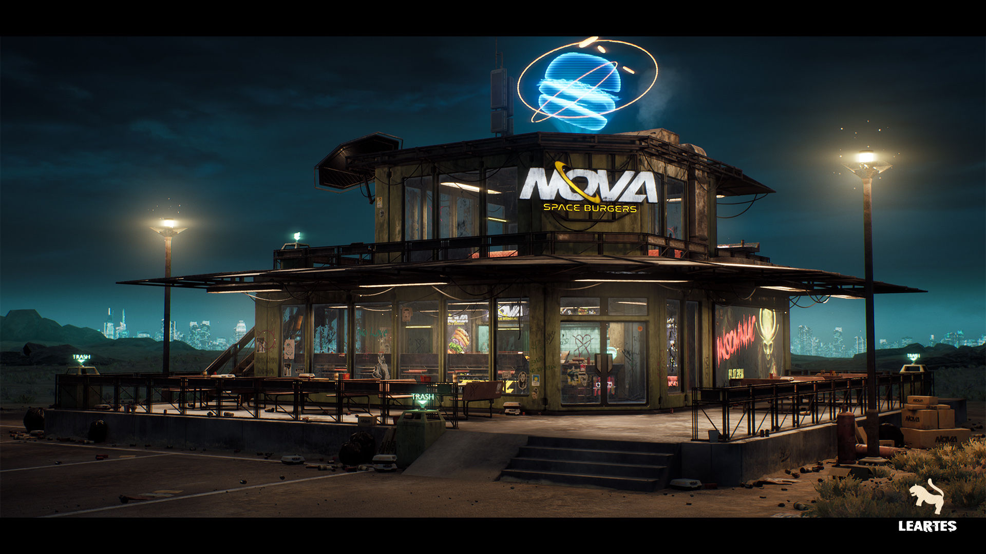 Wallpaper #0xmtAo8BtGB6xQ78t0rx7 Nova Space Burgers Cyberpunk Abandoned Restaurant Space Bar in